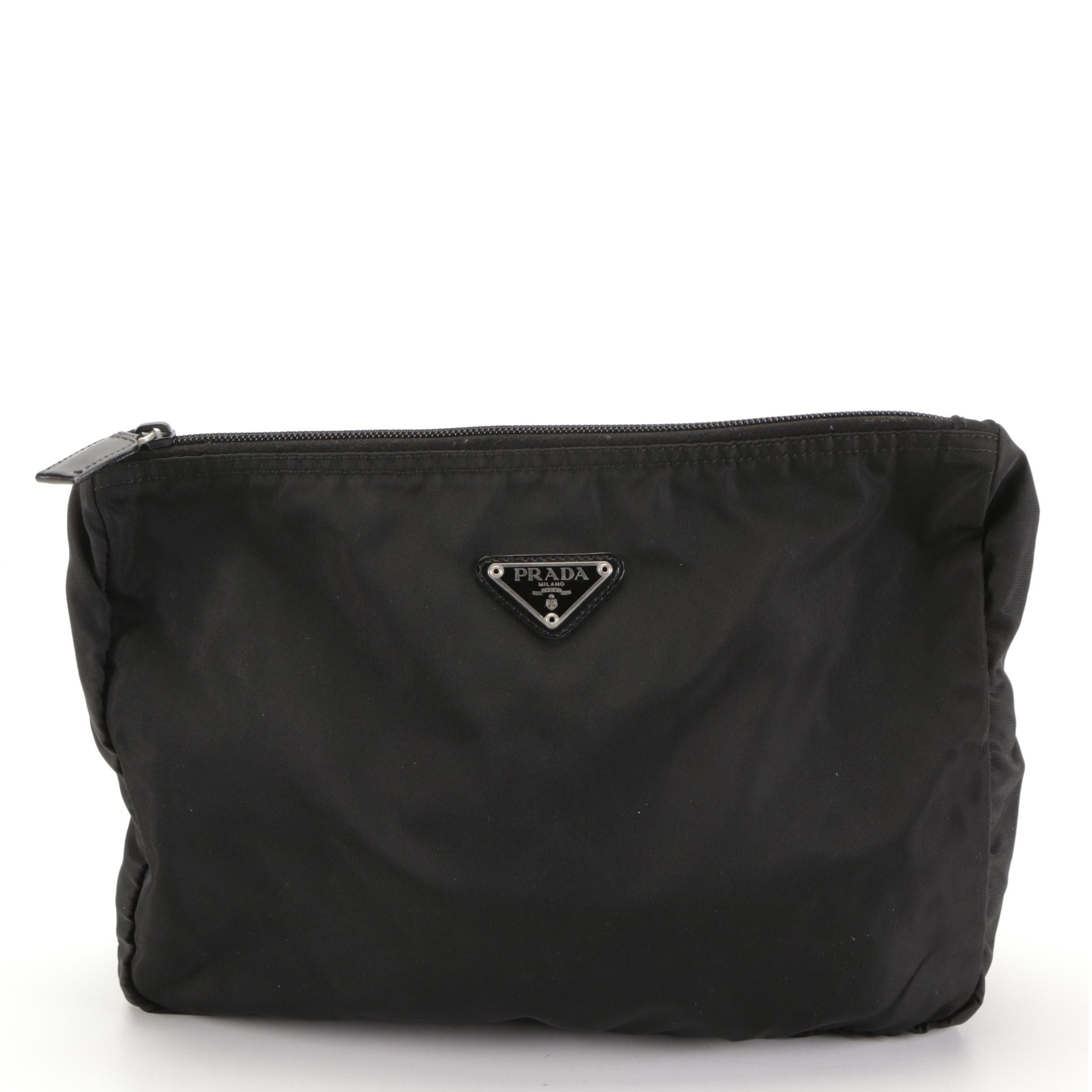 Prada Zipper Accessories Pouch in Black Nylon