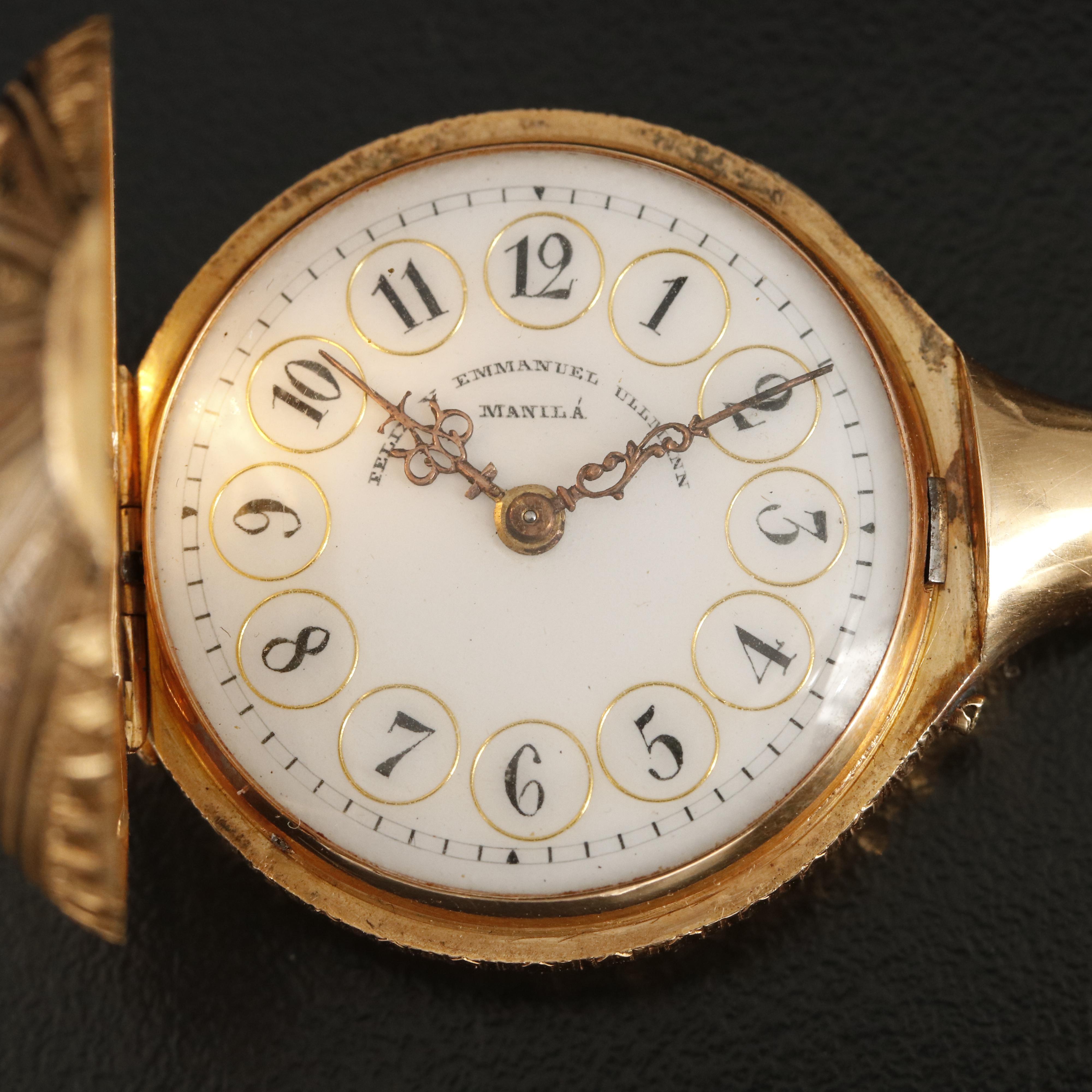 18K Felix Y Emmanuel Ullmann Manila Mandolin Shaped Enamelled Timepiece