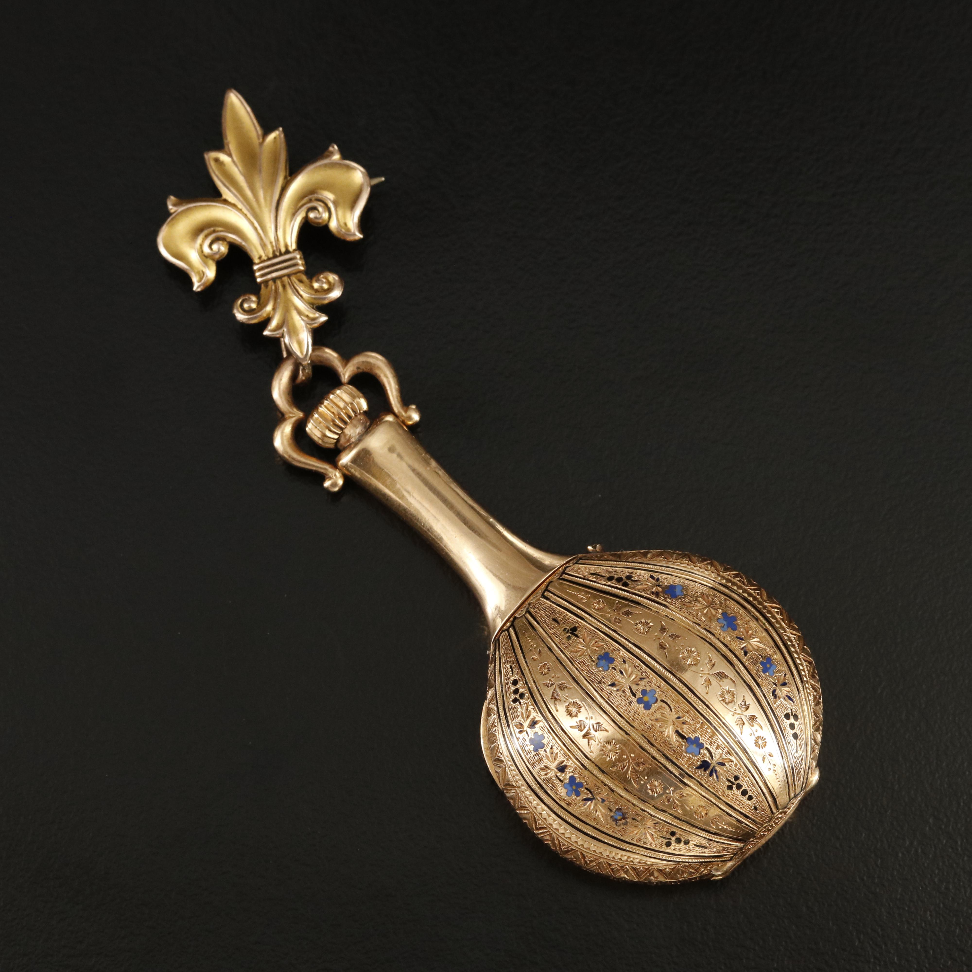 18K Felix Y Emmanuel Ullmann Manila Mandolin Shaped Enamelled Timepiece