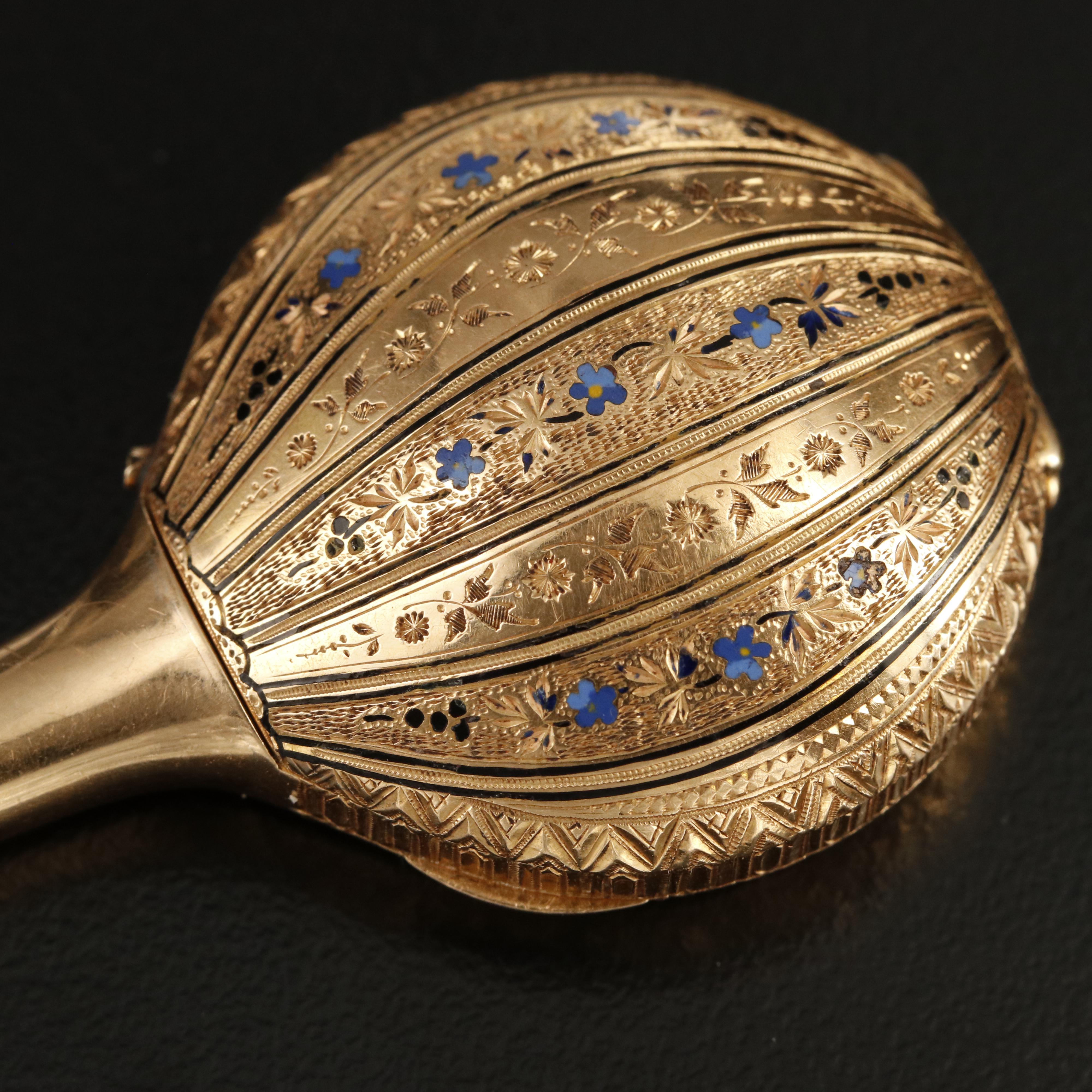 18K Felix Y Emmanuel Ullmann Manila Mandolin Shaped Enamelled Timepiece