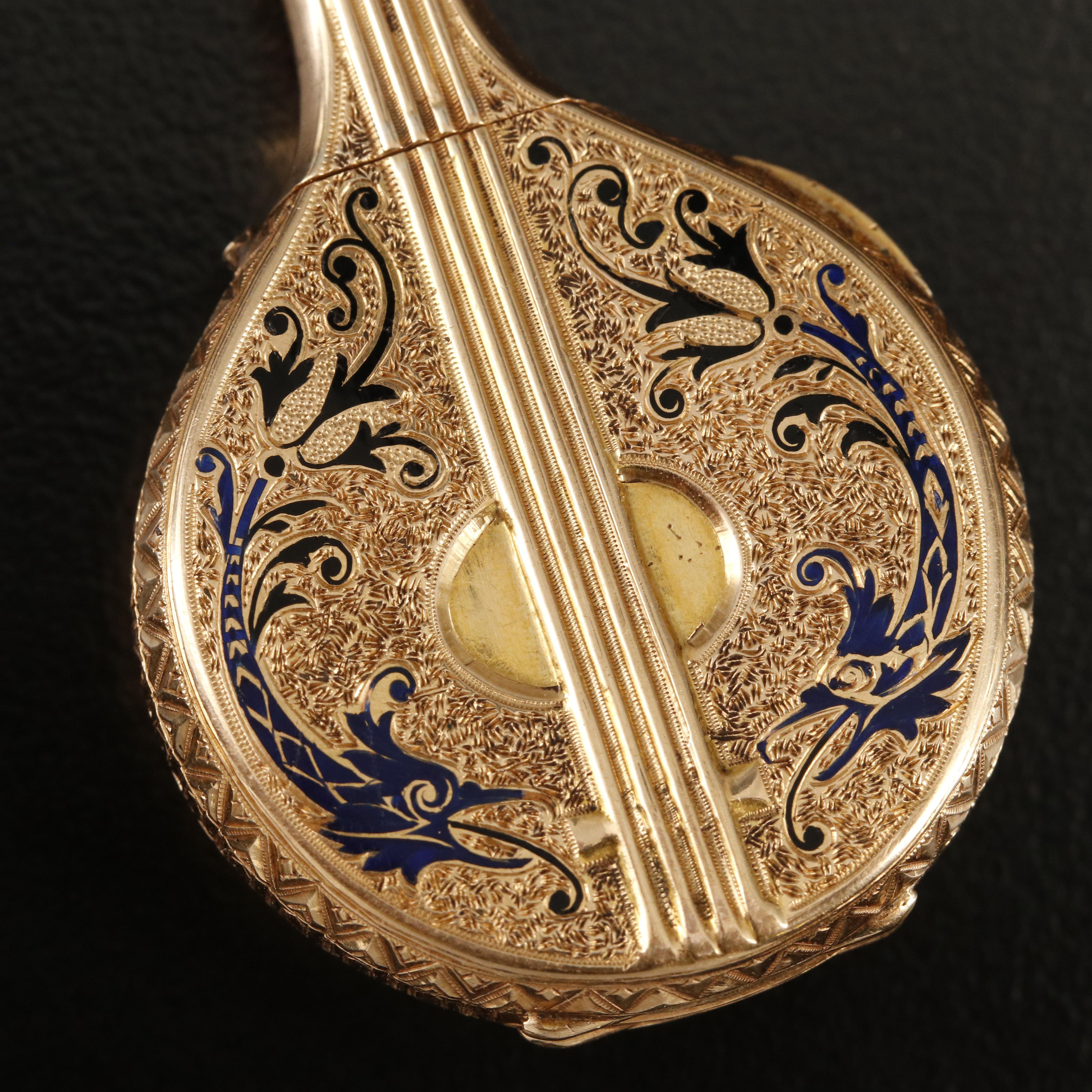 18K Felix Y Emmanuel Ullmann Manila Mandolin Shaped Enamelled Timepiece