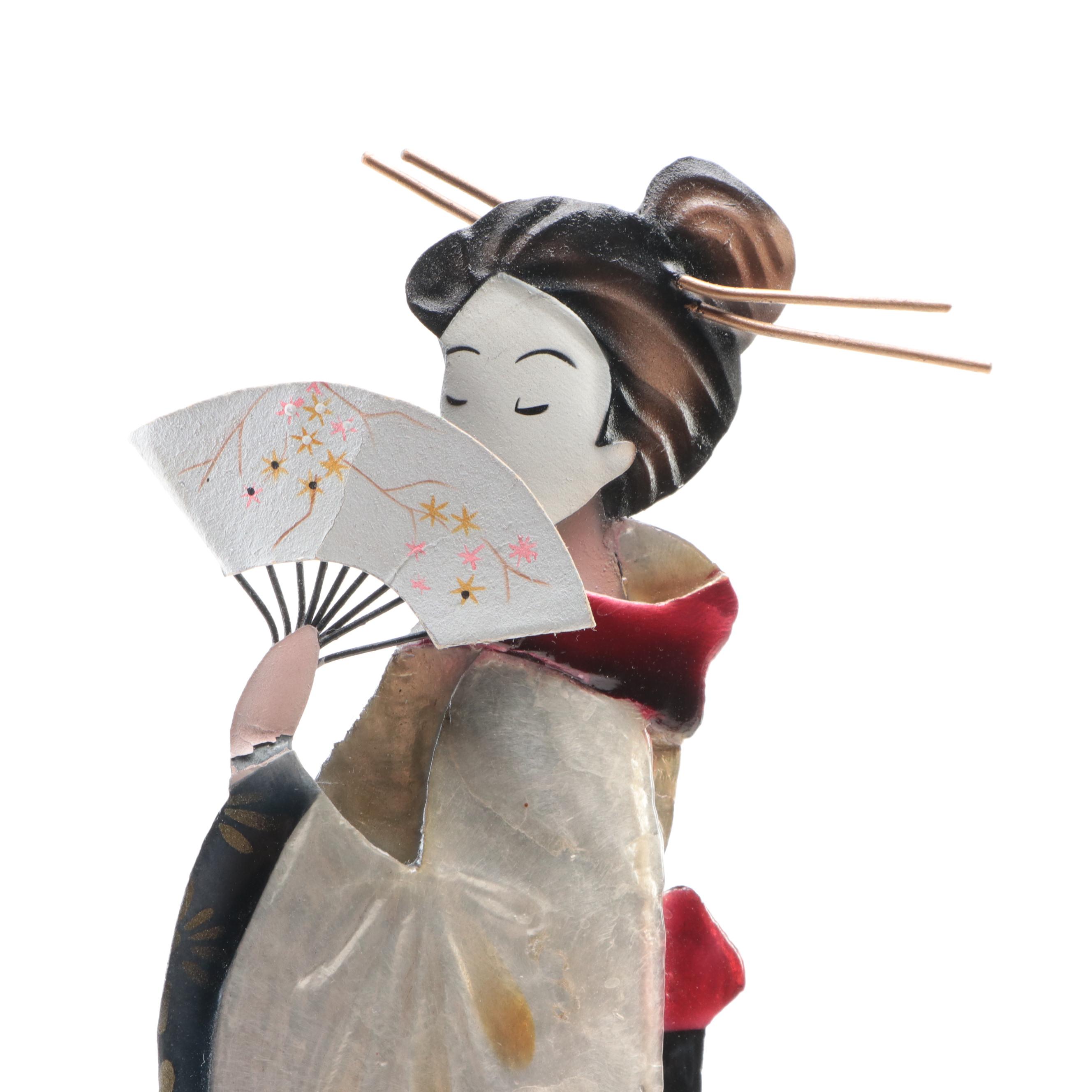 Japanese Style Hand-Painted Metal Maiko Figurines