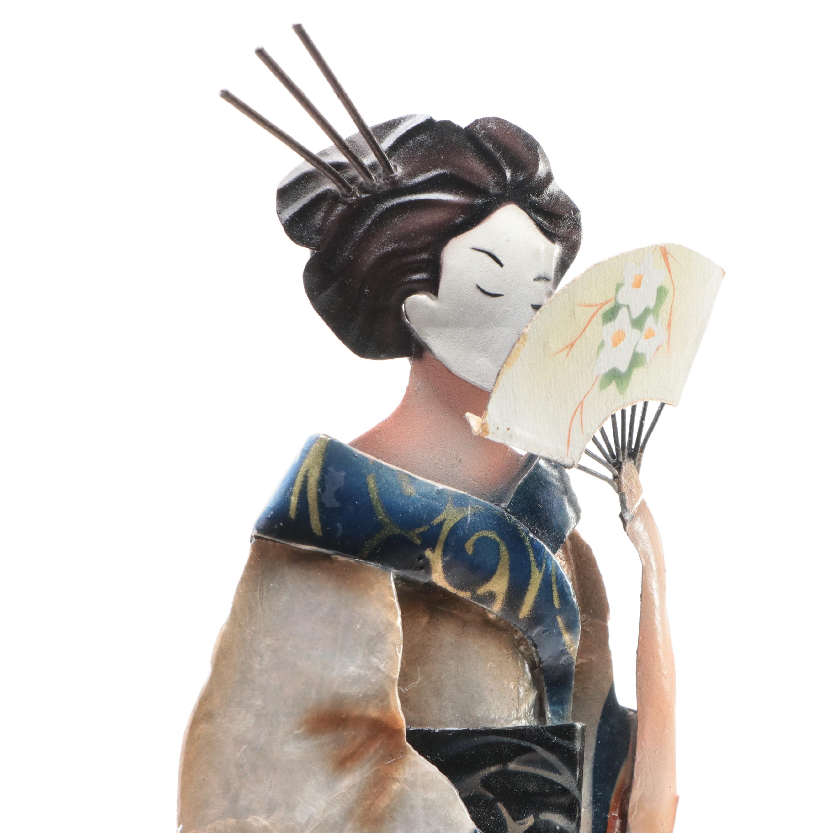 Japanese Style Hand-Painted Metal Maiko Figurines