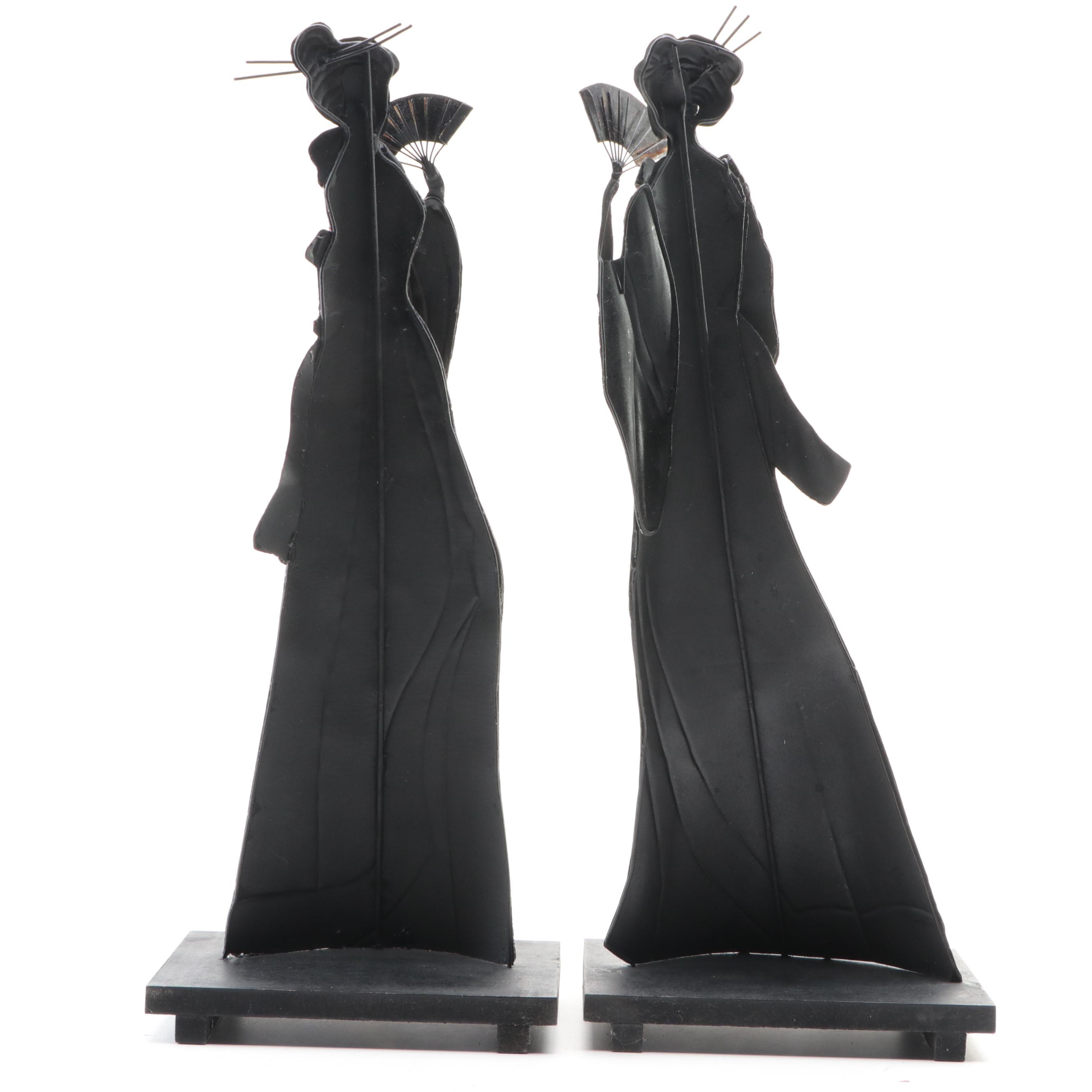 Japanese Style Hand-Painted Metal Maiko Figurines