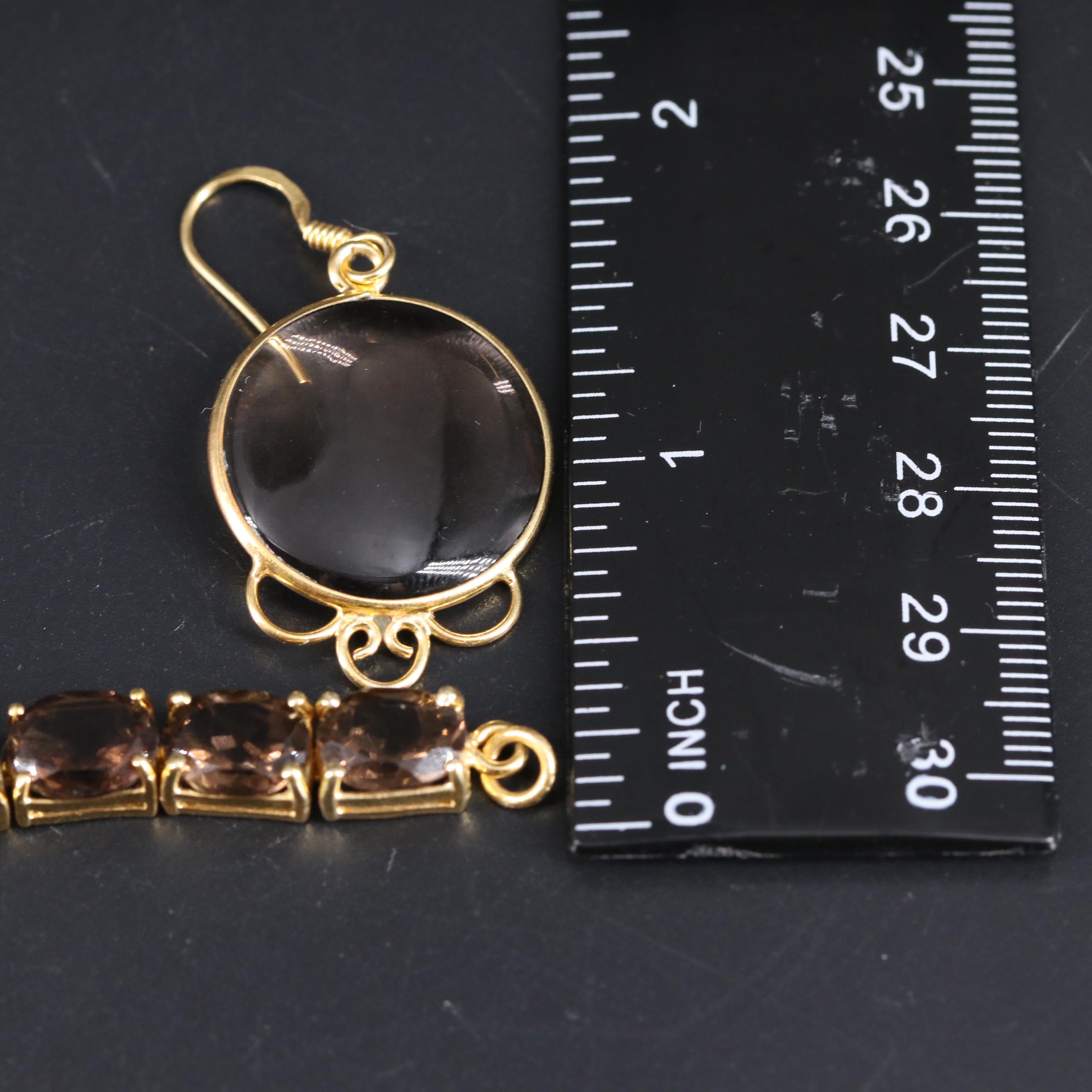 Sterling Silver Bracelet and Earrings Including Smoky Quartz and Gemstones