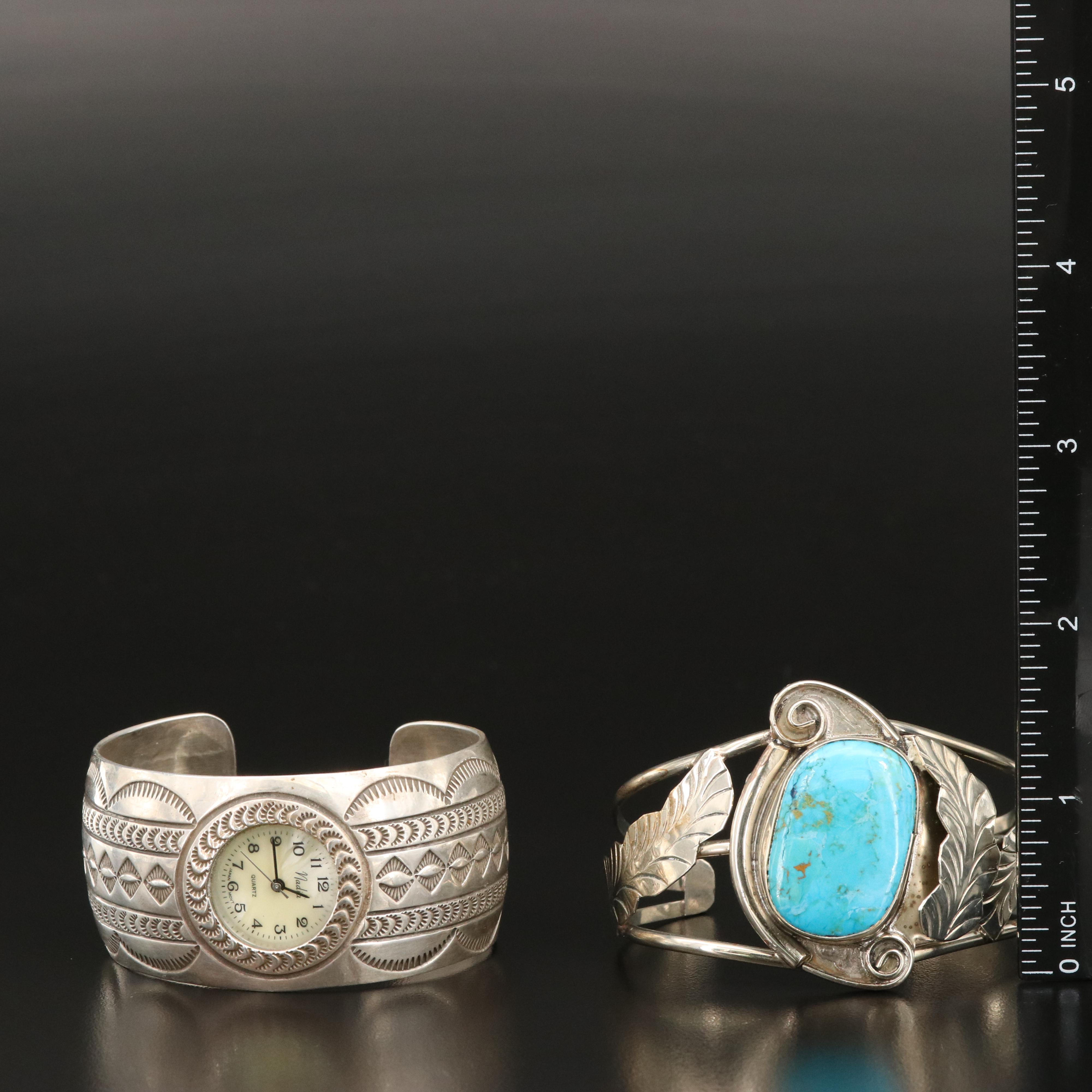 Carson Blackgoat Navajo Diné Sterling Watch Cuff and Faux Turquoise Cuff