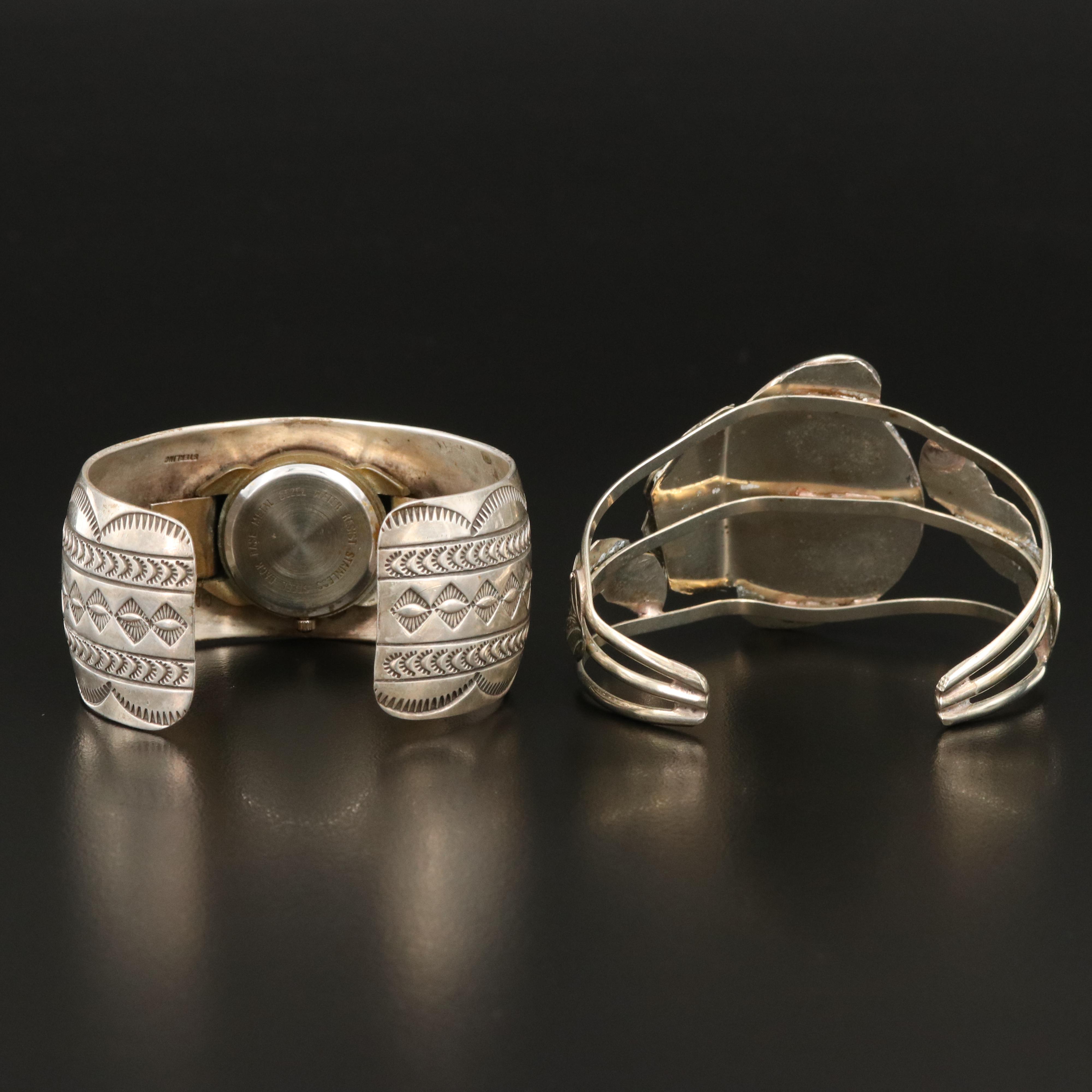 Carson Blackgoat Navajo Diné Sterling Watch Cuff and Faux Turquoise Cuff