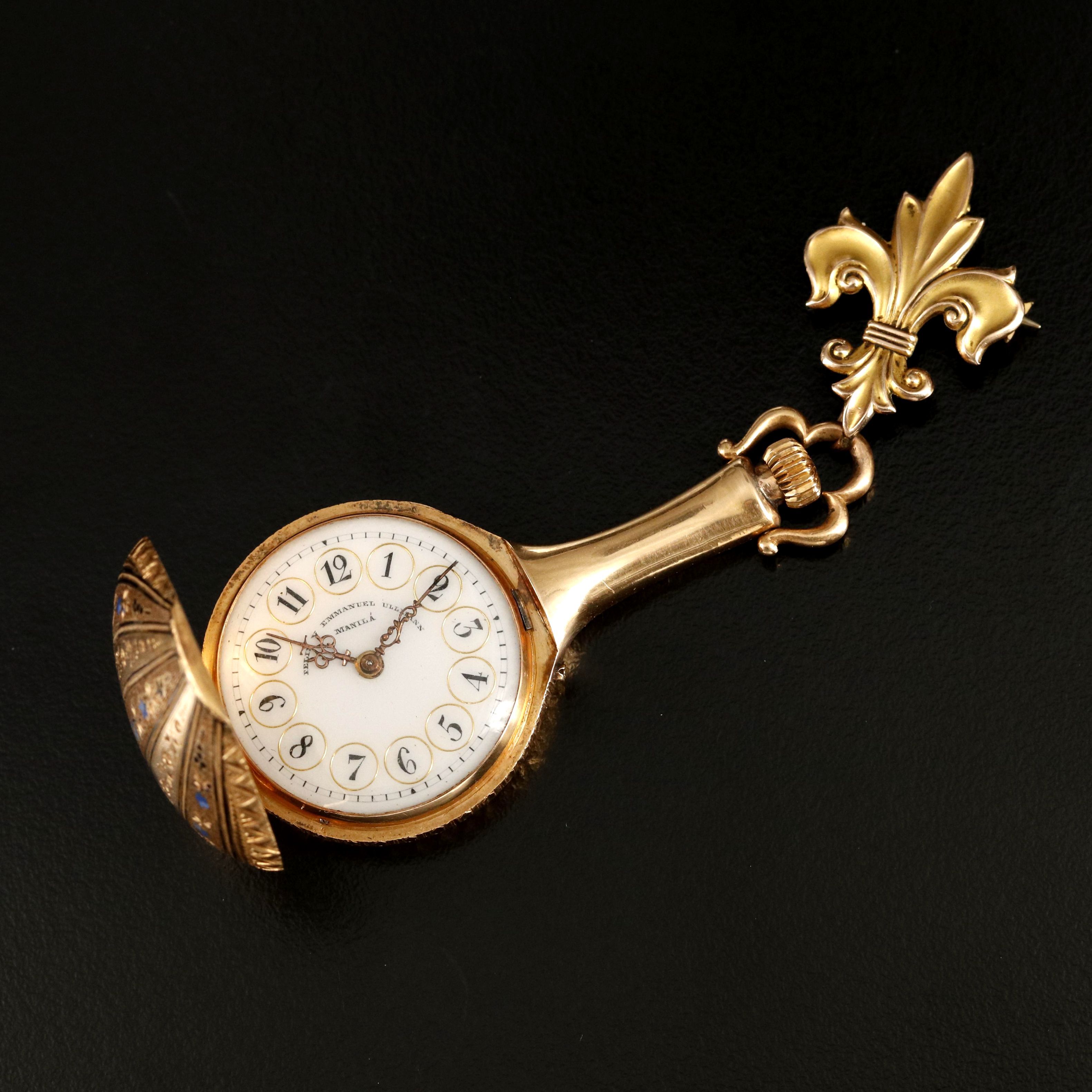 18K Felix Y Emmanuel Ullmann Manila Mandolin Shaped Enamelled Timepiece