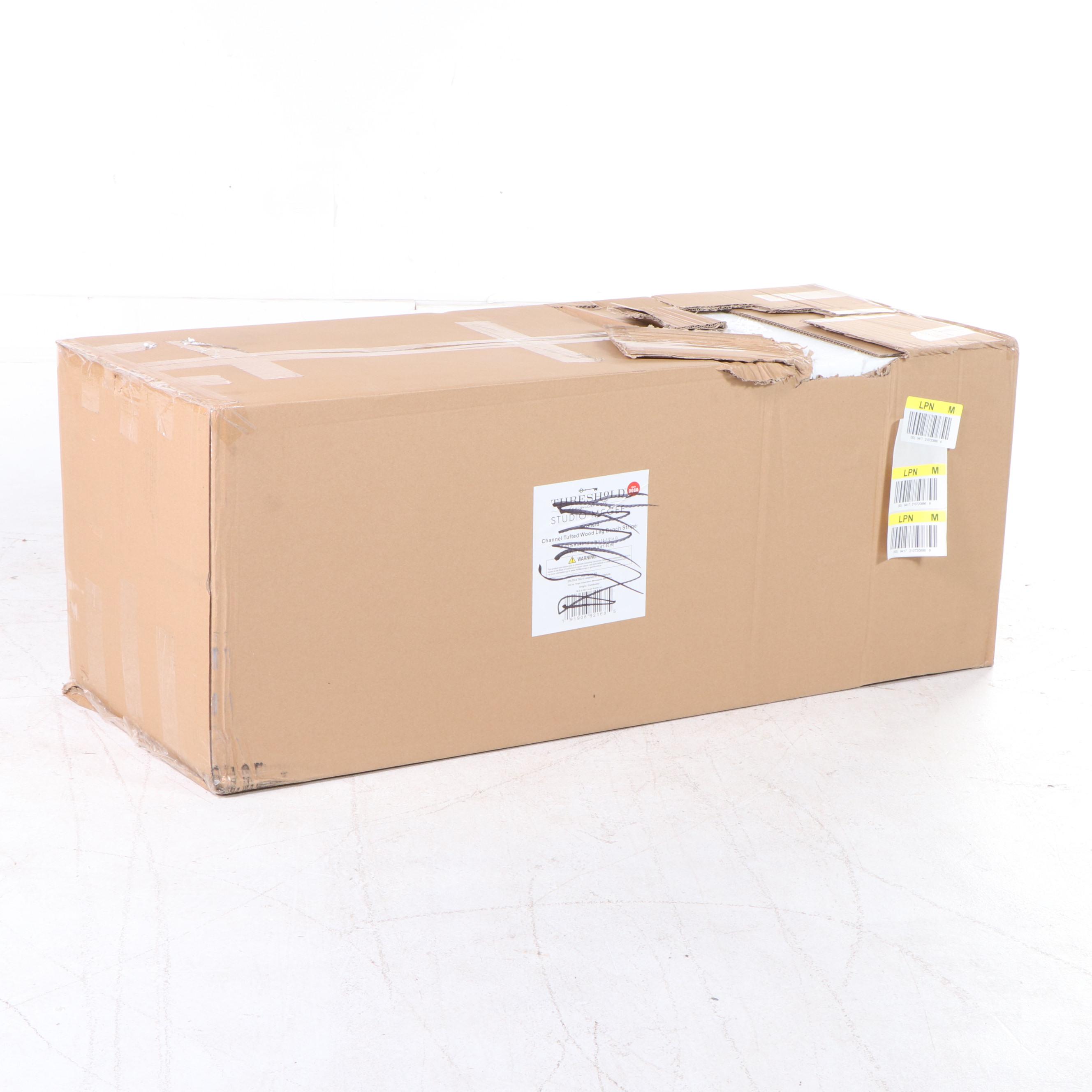 Studio McGee Threshold "Scofield" Channel Tufted Wood Leg Bench