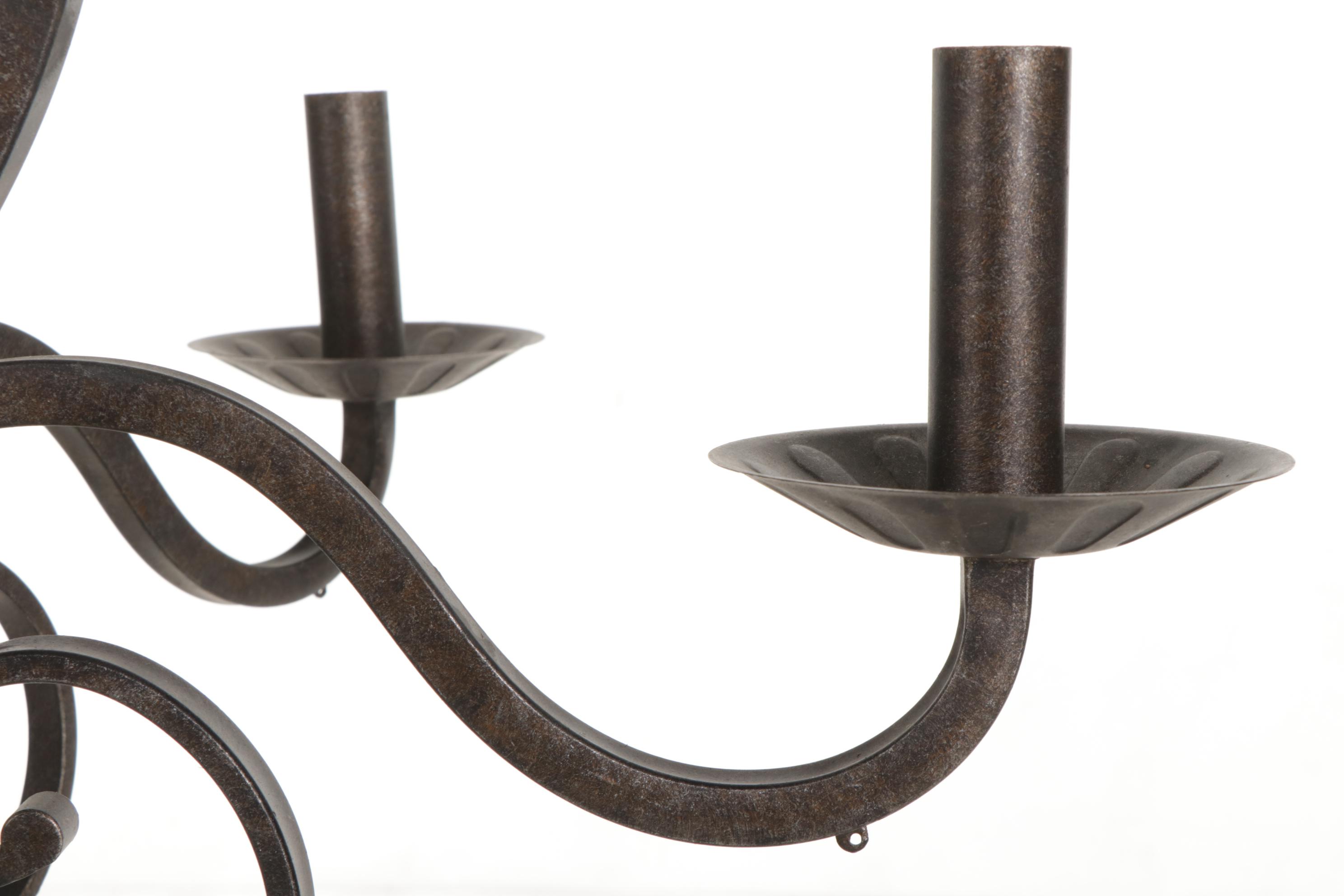 Pasquale Miranda for Feiss Scroll Metal Six-Arm Chandelier and Prisms and Shades