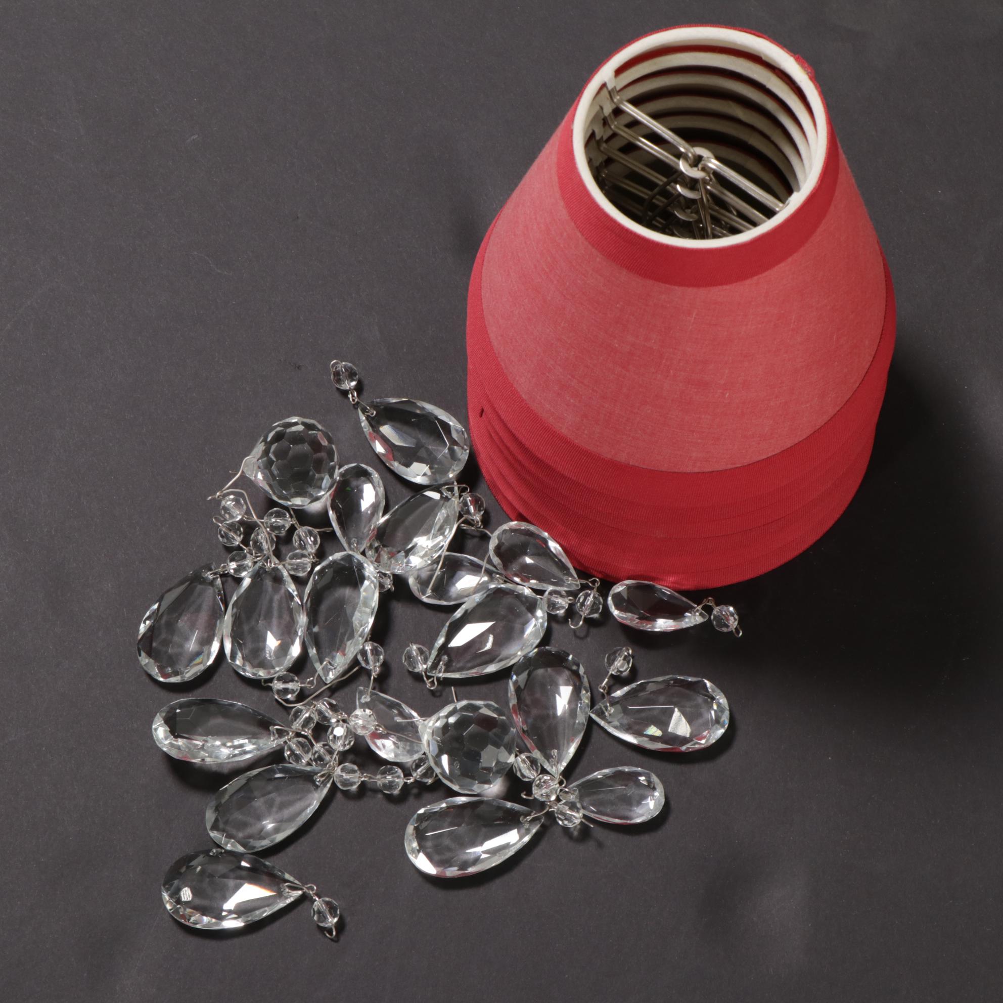 Pasquale Miranda for Feiss Scroll Metal Six-Arm Chandelier and Prisms and Shades