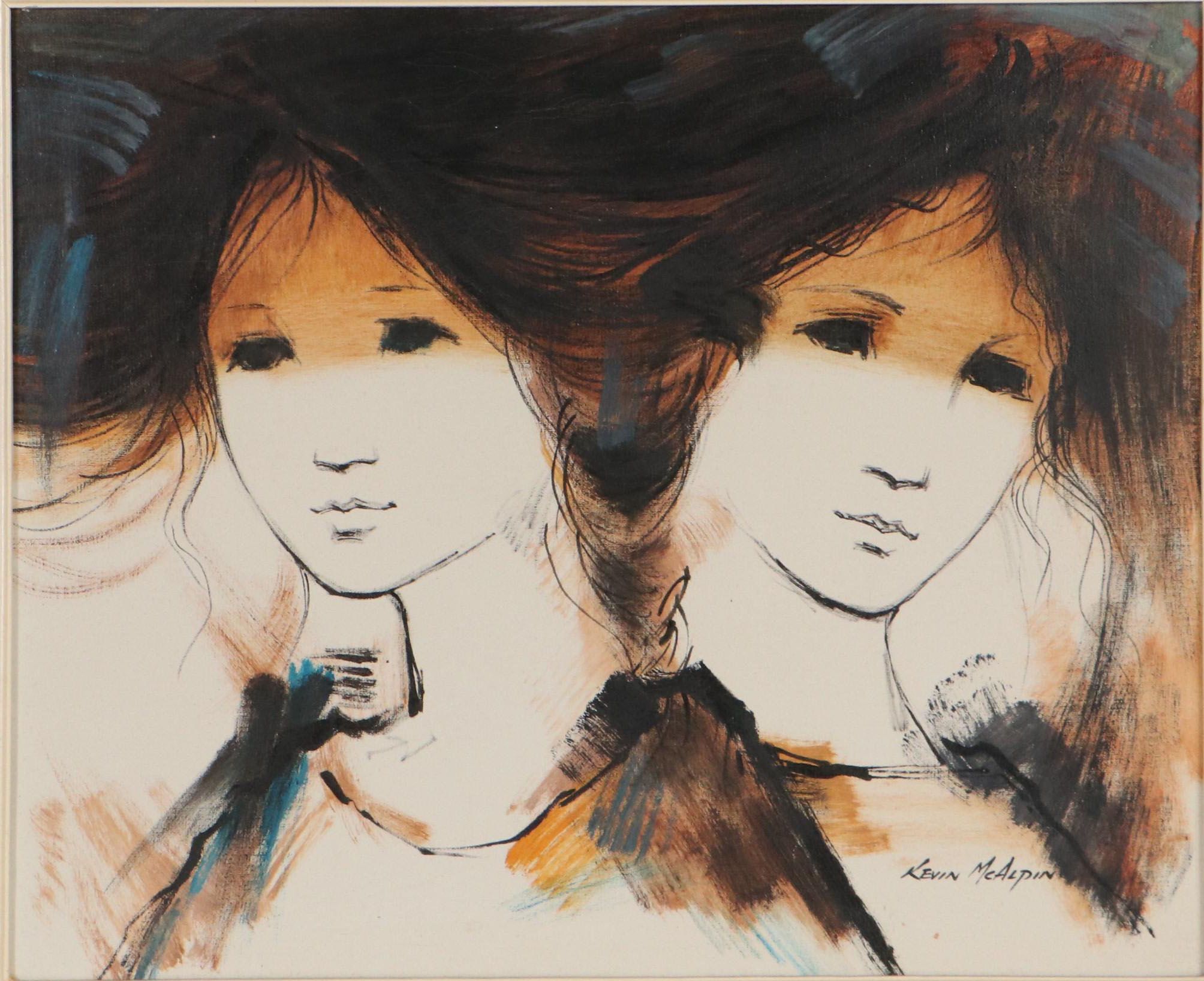 Kevin McAlpin Double Portrait Oil Painting, Circa 1970