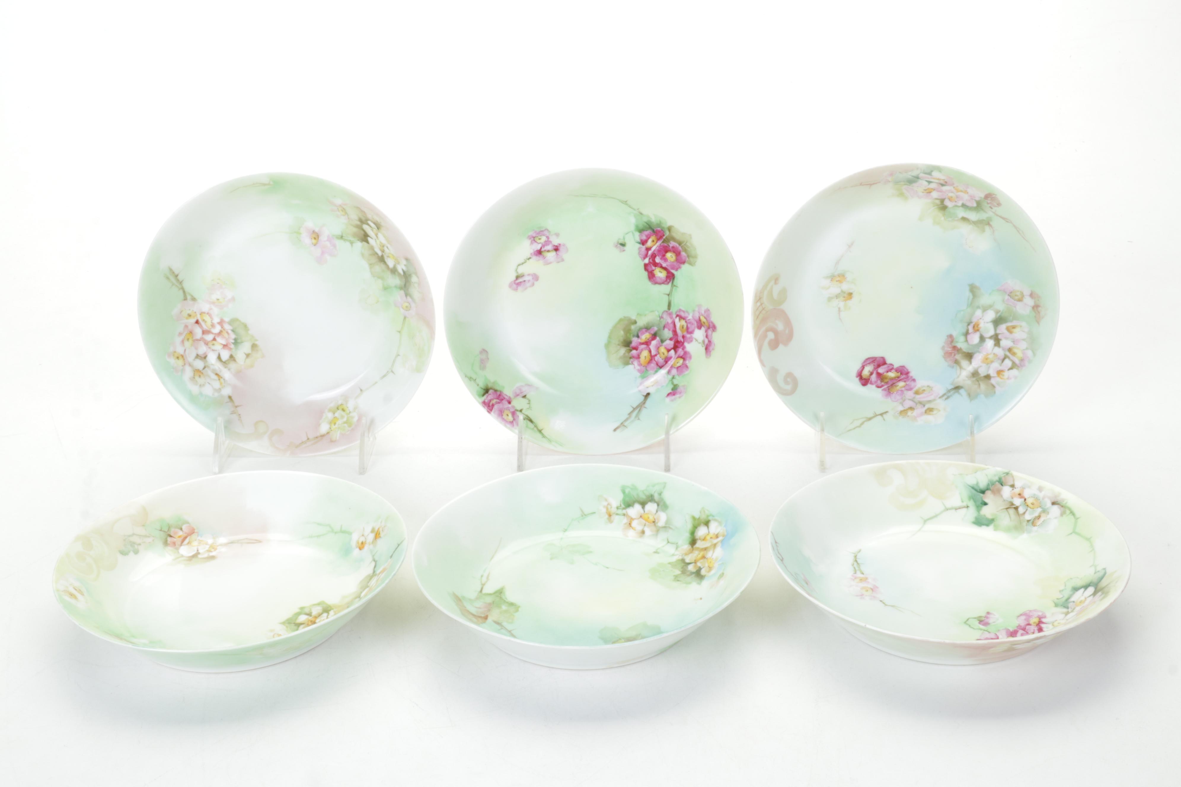 Haviland Hand-Painted Porcelain Luncheon Plates and Bowls