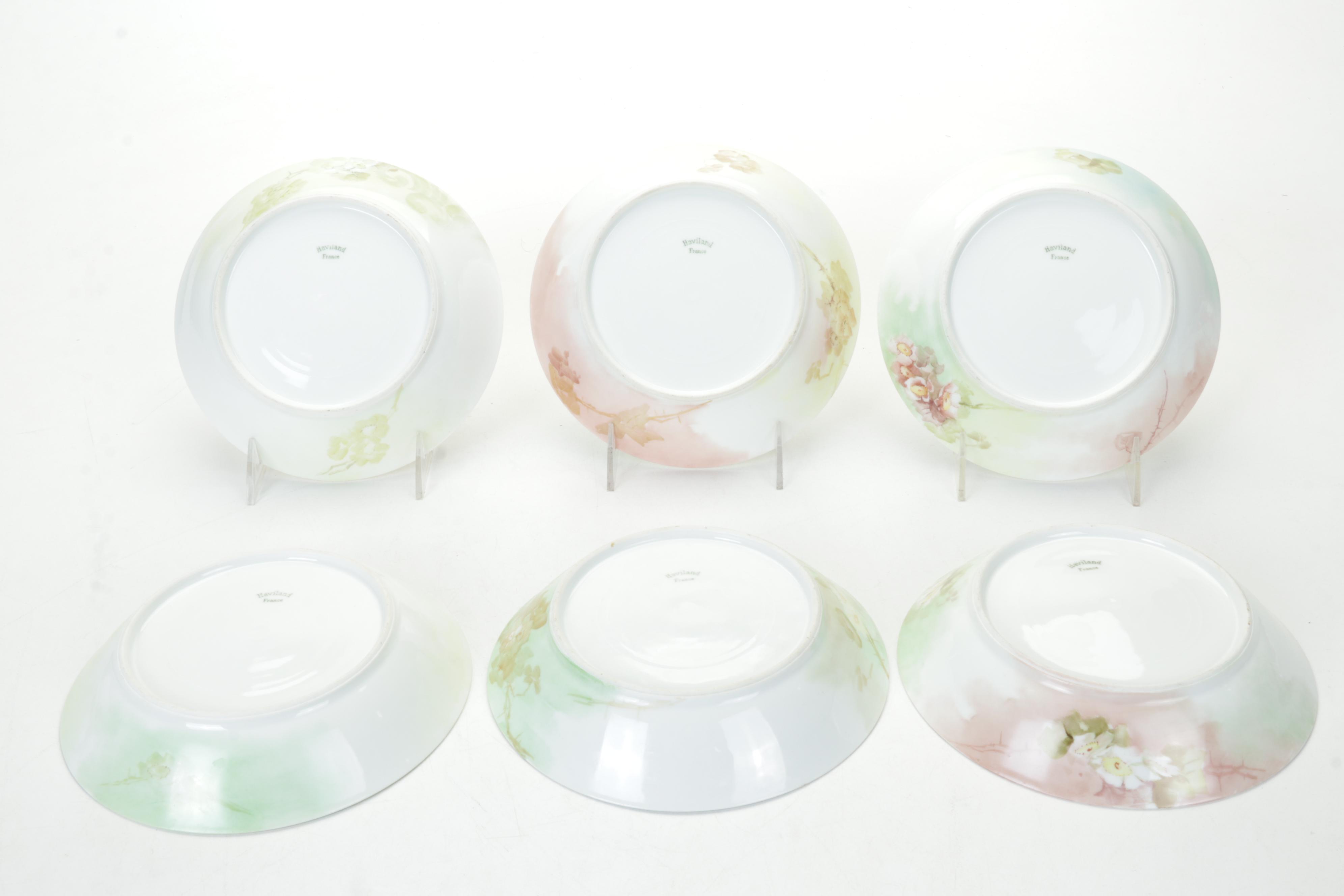 Haviland Hand-Painted Porcelain Luncheon Plates and Bowls