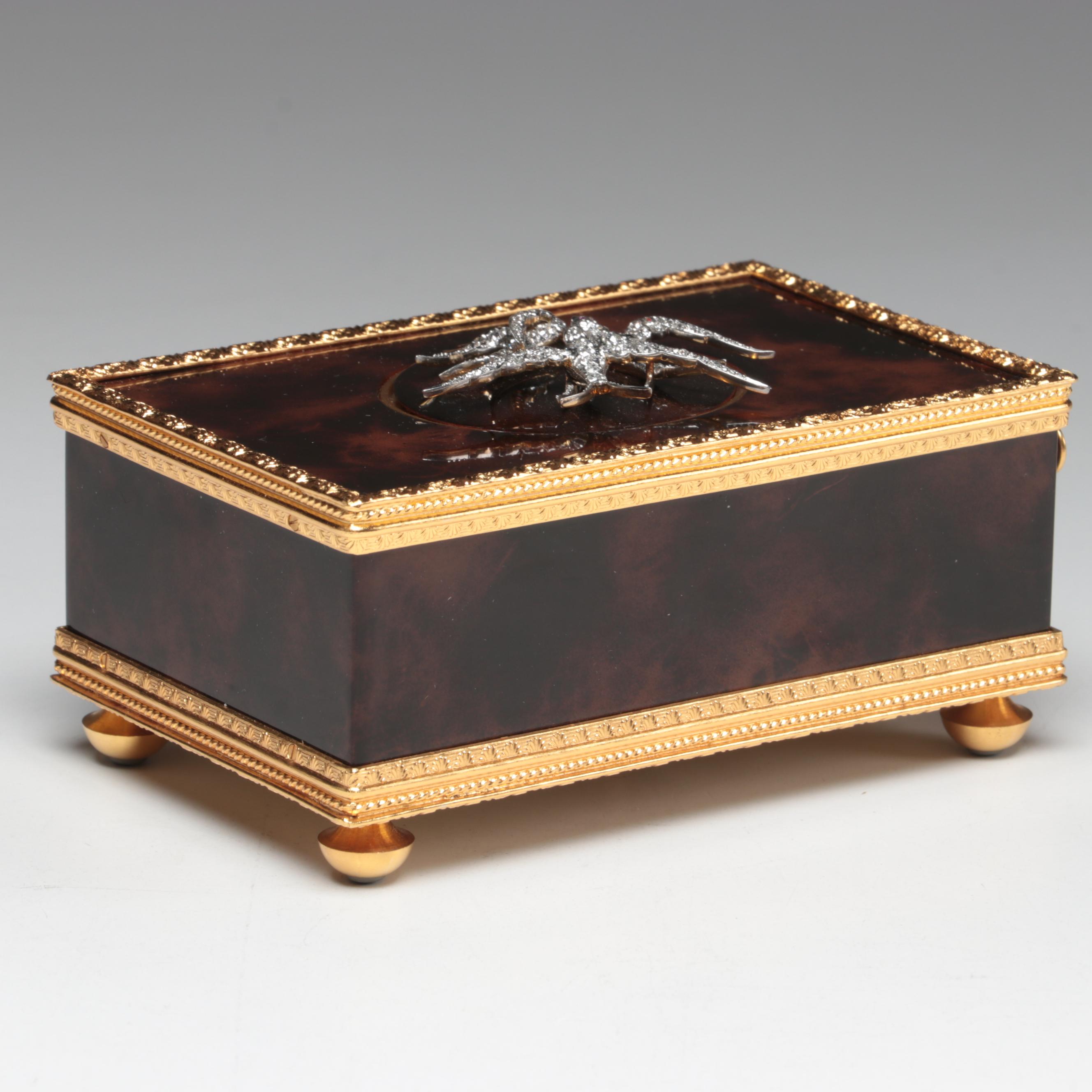 Reuge Automaton Singing Bird Music Box with Platinum, Diamond, Ruby Bird Accent