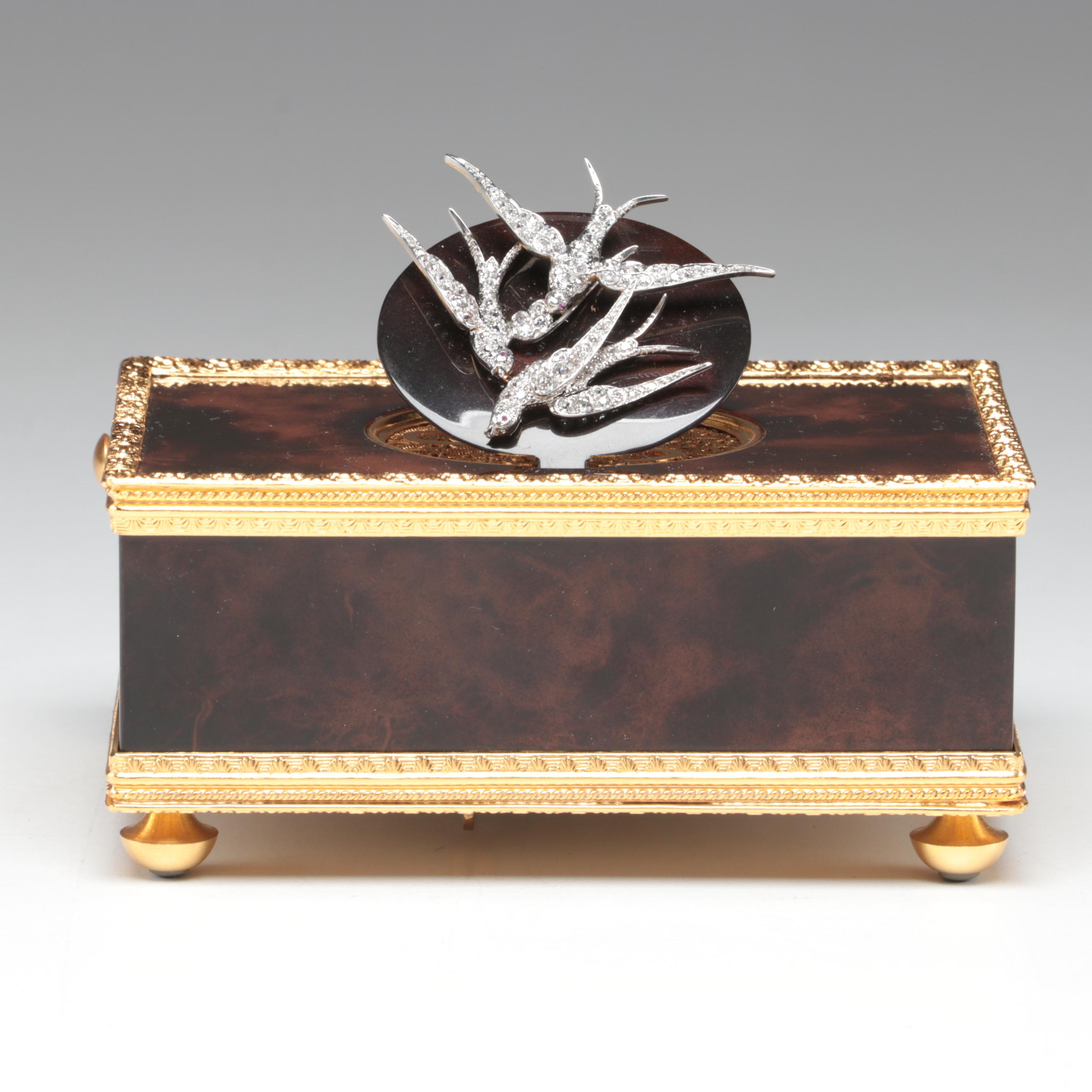 Reuge Automaton Singing Bird Music Box with Platinum, Diamond, Ruby Bird Accent