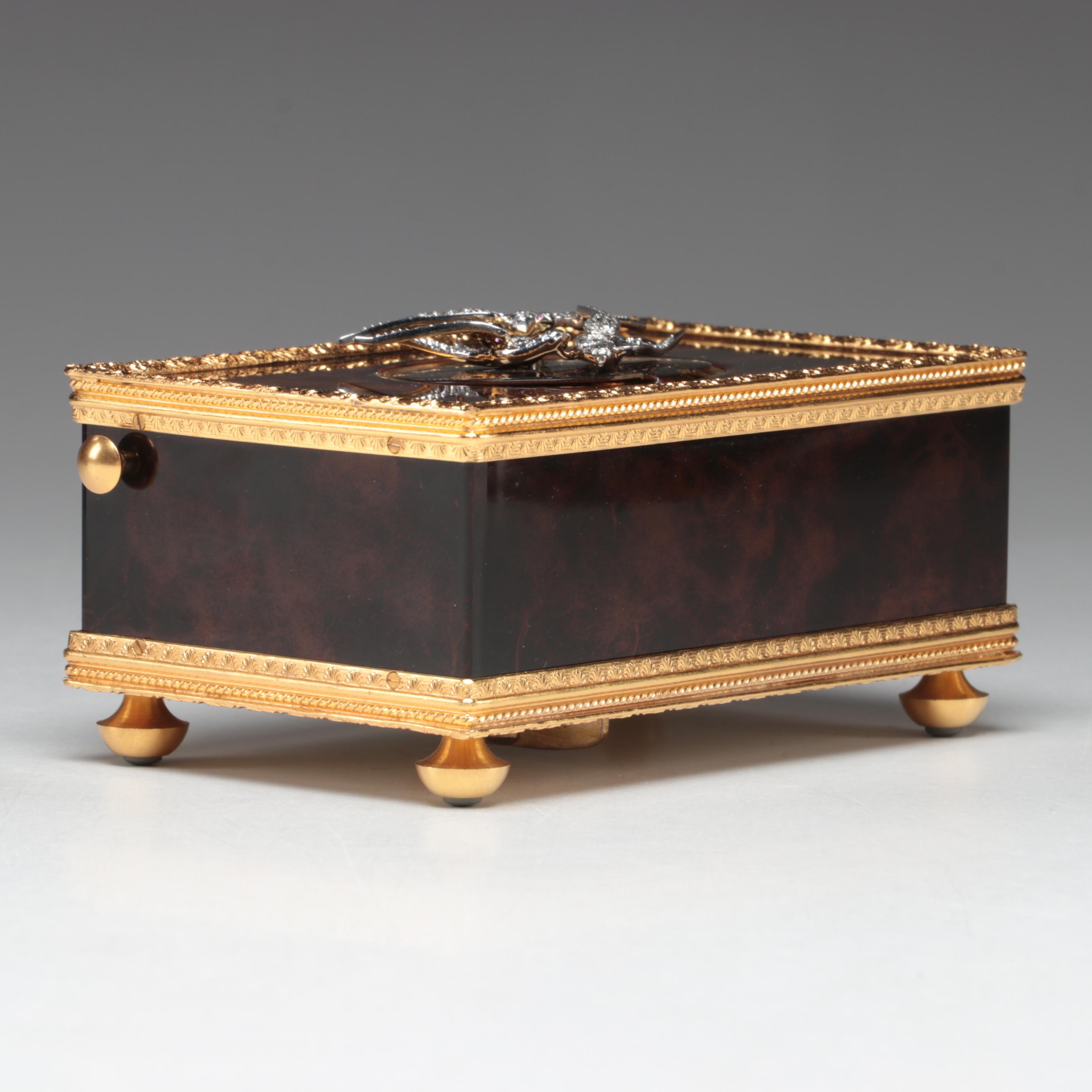 Reuge Automaton Singing Bird Music Box with Platinum, Diamond, Ruby Bird Accent