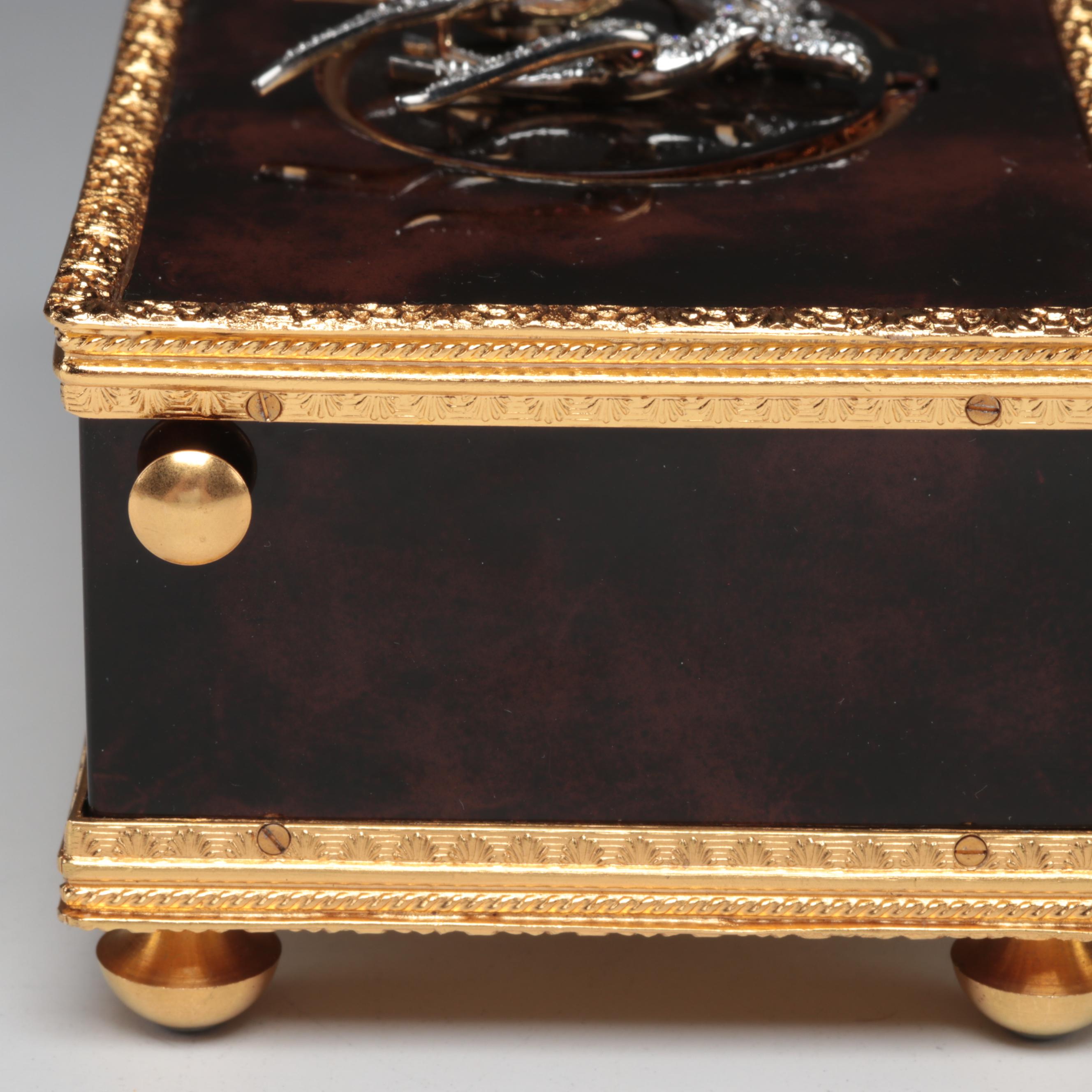 Reuge Automaton Singing Bird Music Box with Platinum, Diamond, Ruby Bird Accent