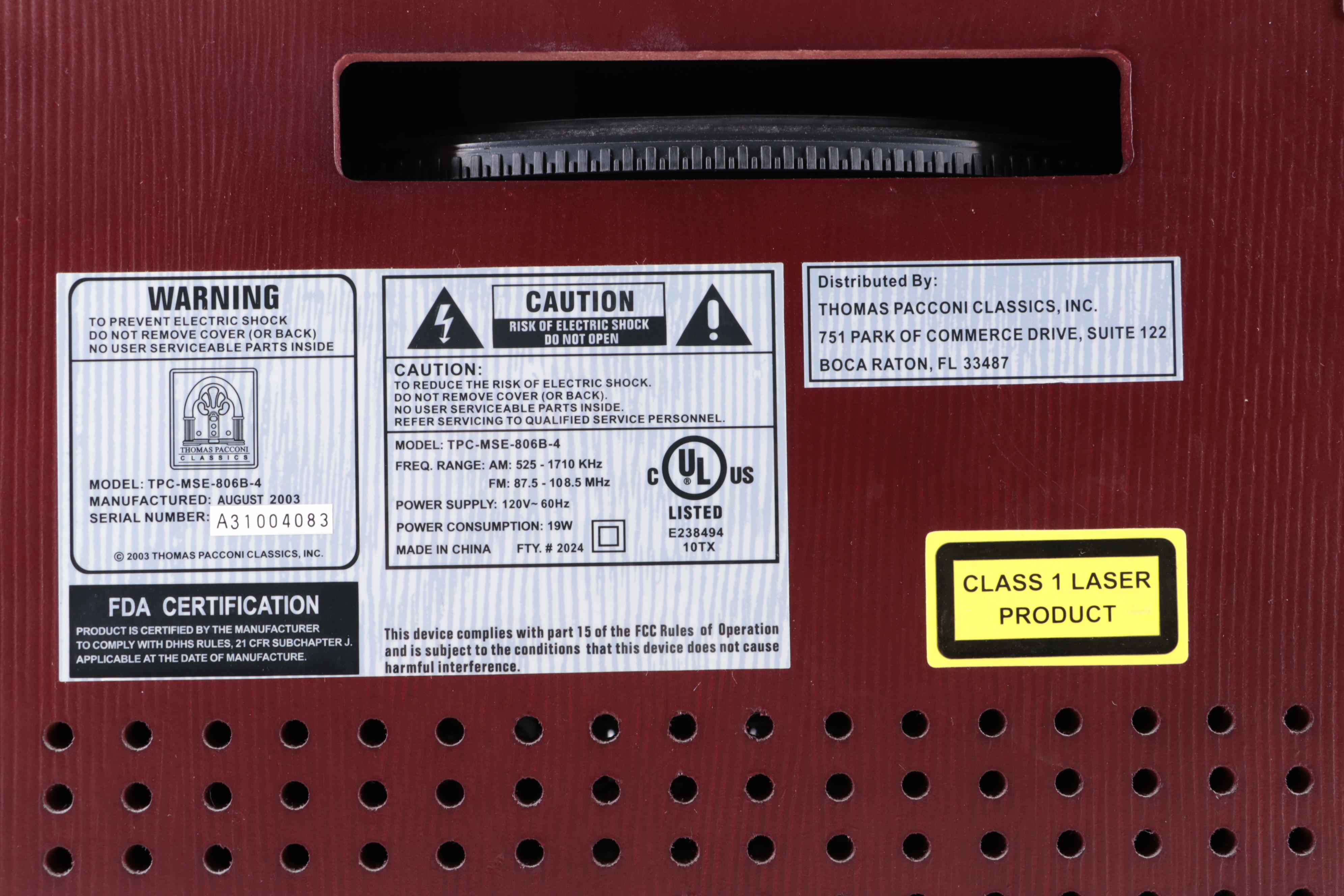 Thomas Pacconi Handpainted Phonograph with CD and Cassette Player