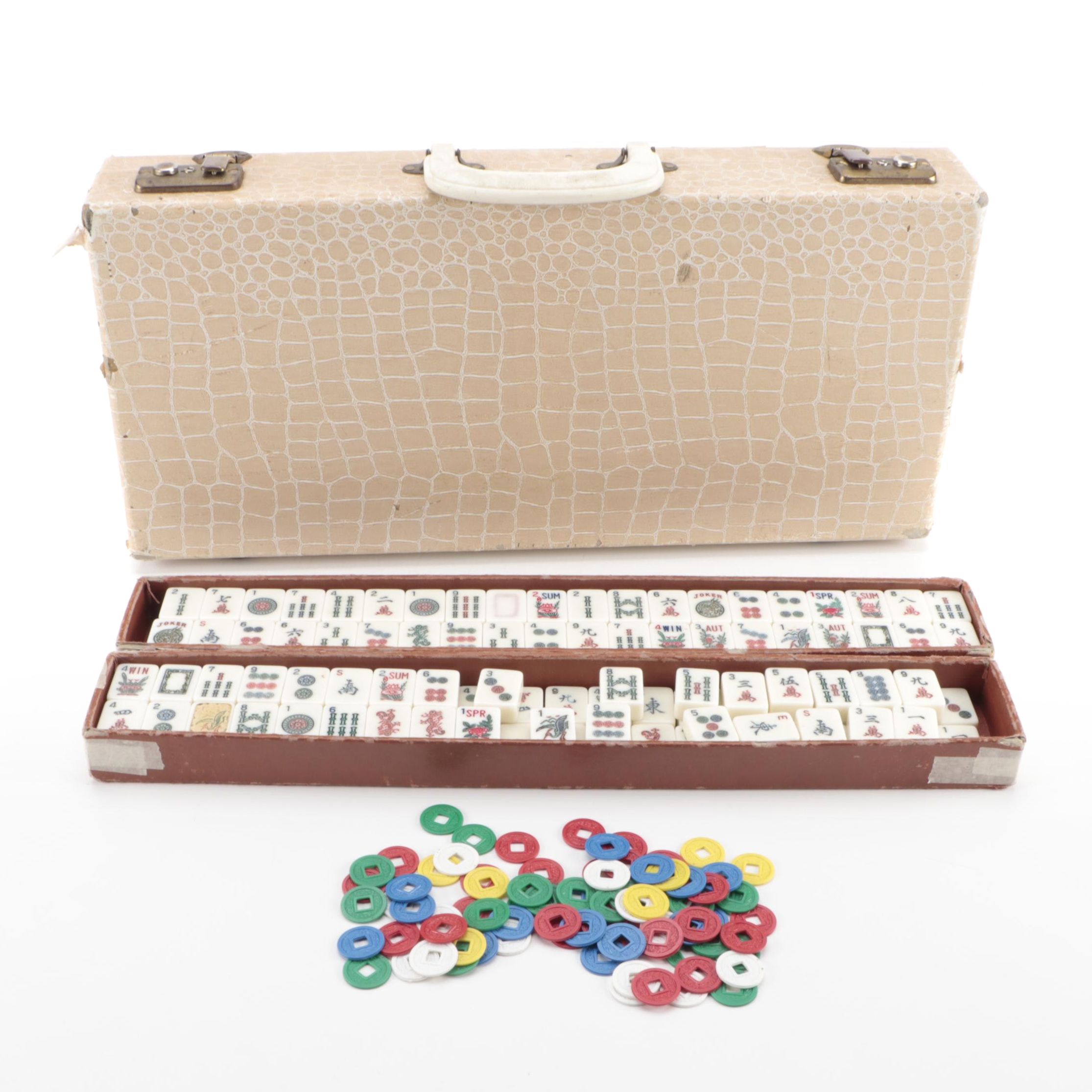 Cardinal Mah Jongg Tiles and Scoring Chips in Case