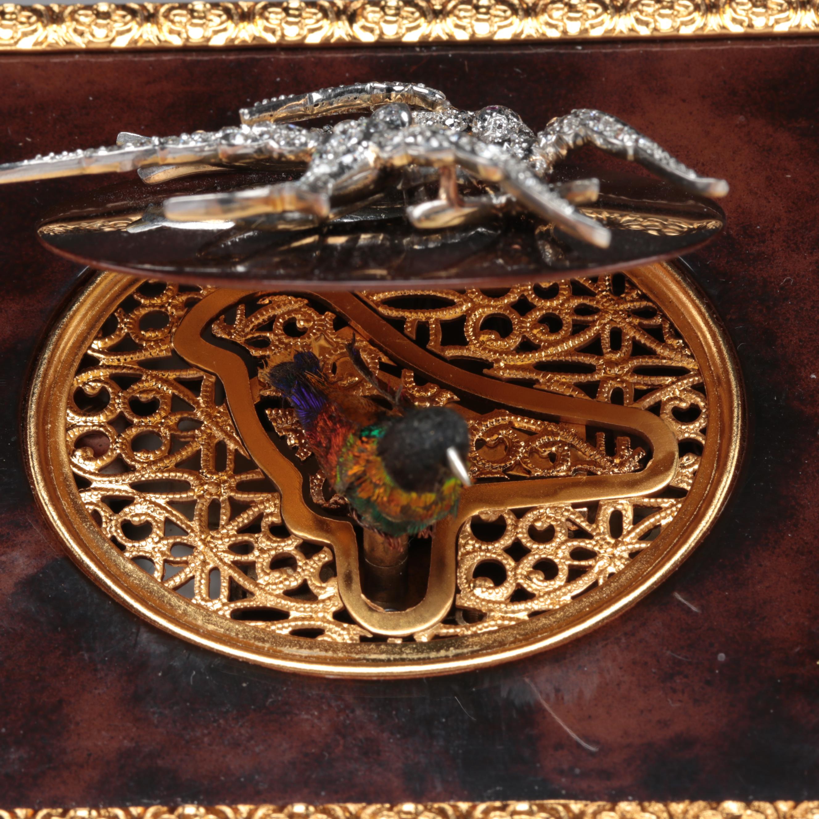 Reuge Automaton Singing Bird Music Box with Platinum, Diamond, Ruby Bird Accent