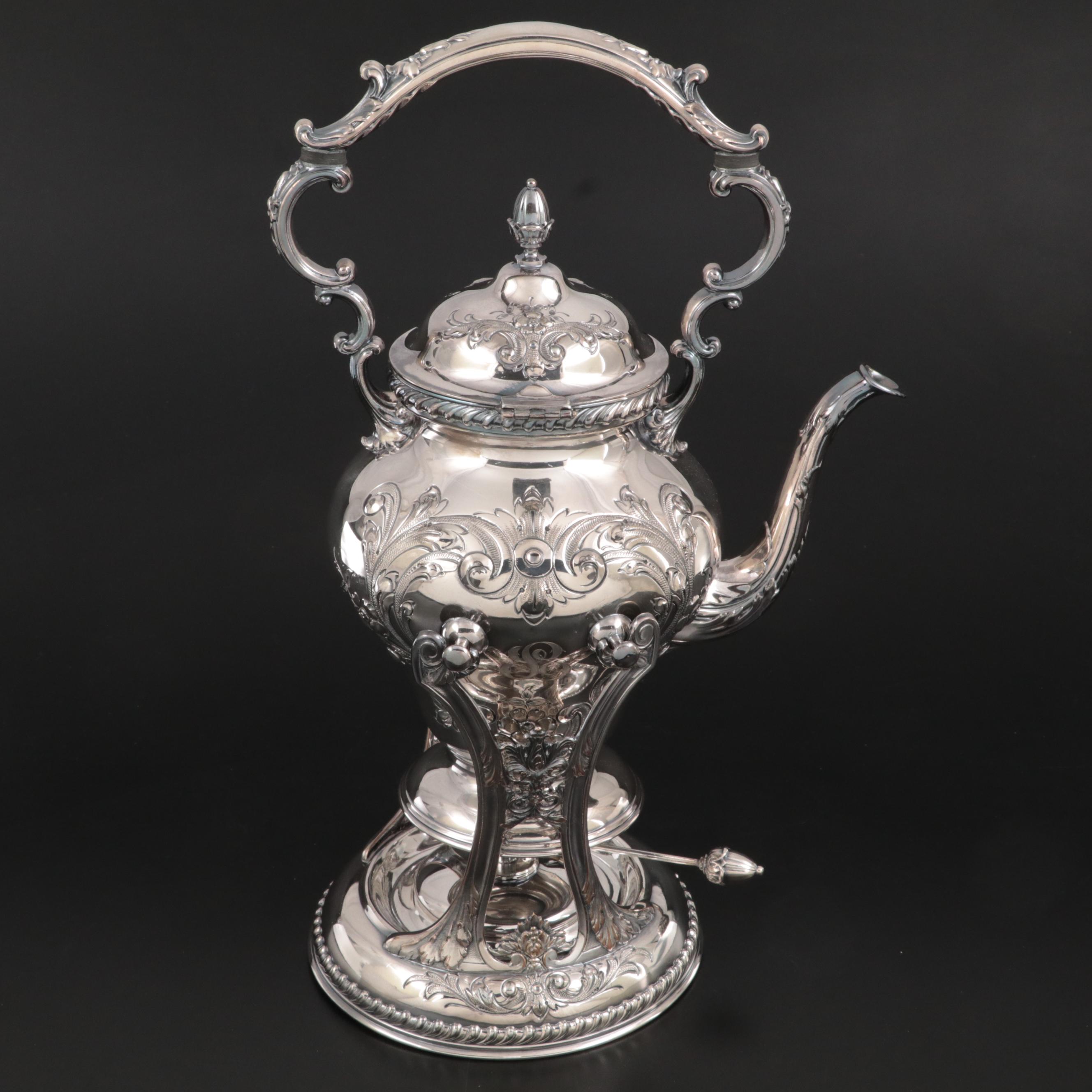Wilcox Silver Plate Hot Water Kettle on Stand, Late 19th Century