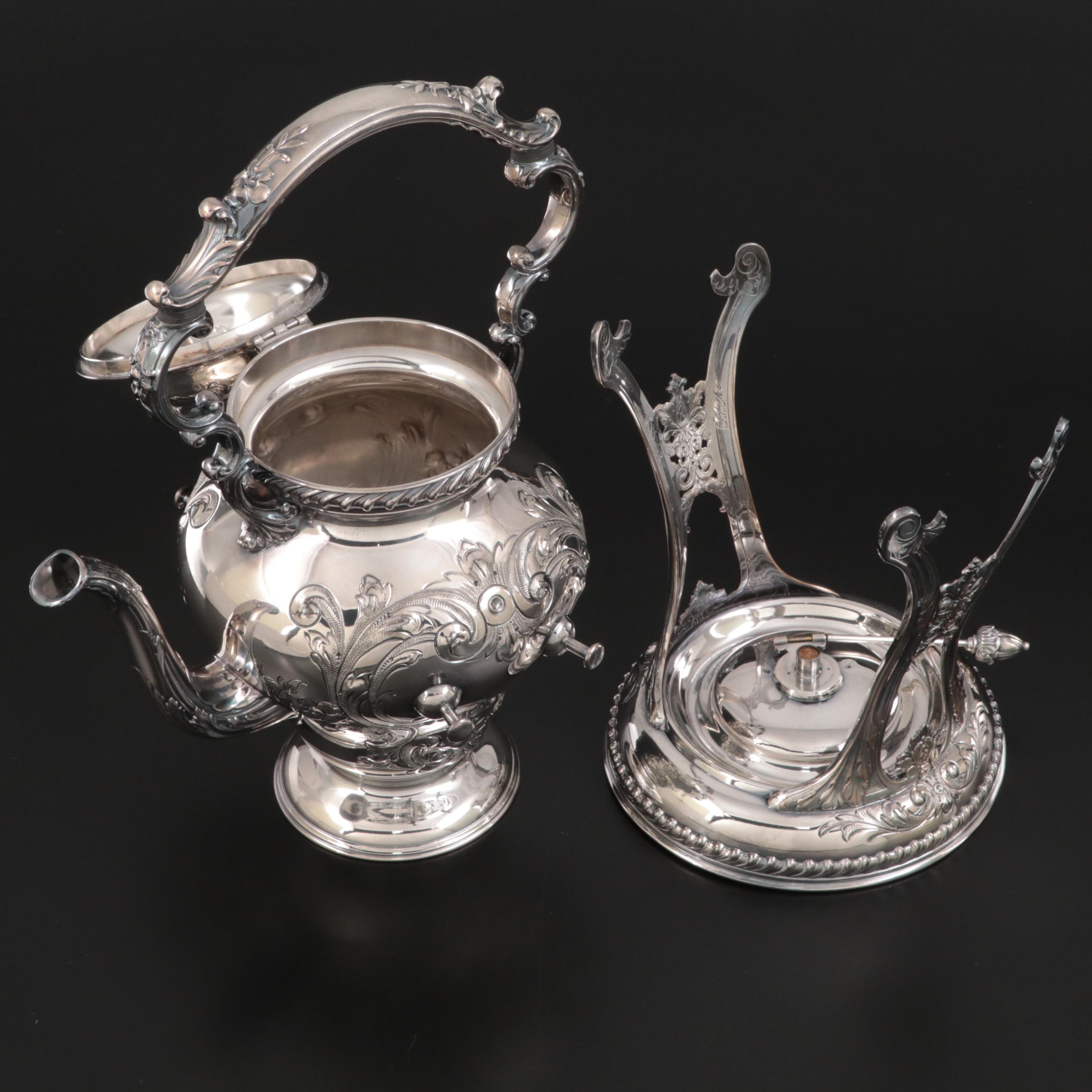 Wilcox Silver Plate Hot Water Kettle on Stand, Late 19th Century