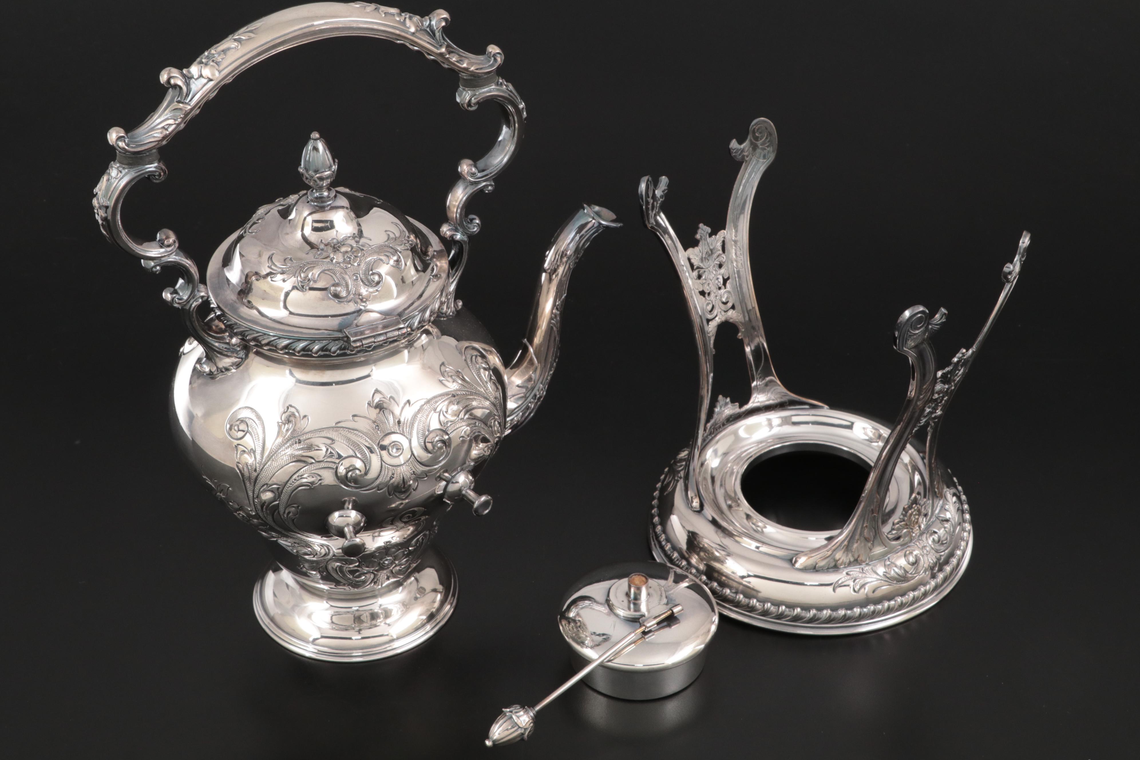 Wilcox Silver Plate Hot Water Kettle on Stand, Late 19th Century