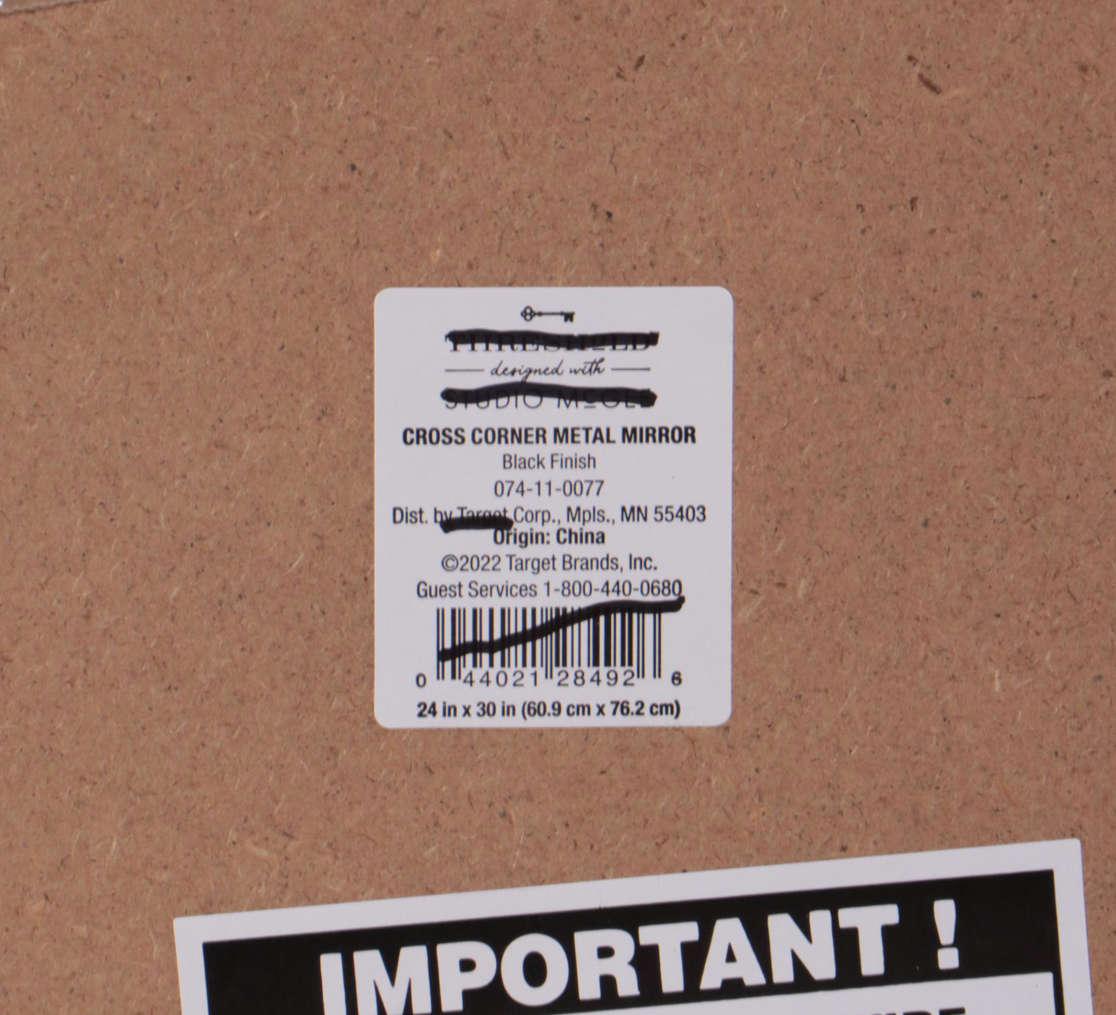 Studio McGee Threshold Cross Corner Black Metal Framed Wall Mirror