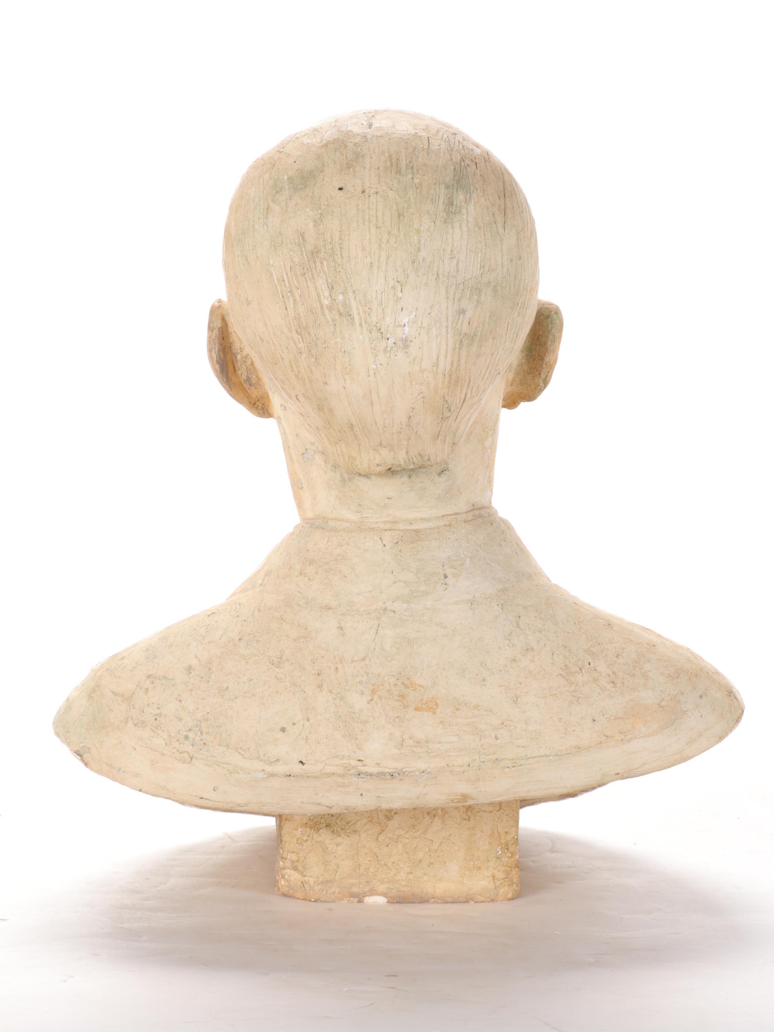 Plaster Cast Sculptural Bust of Man Wearing Suit