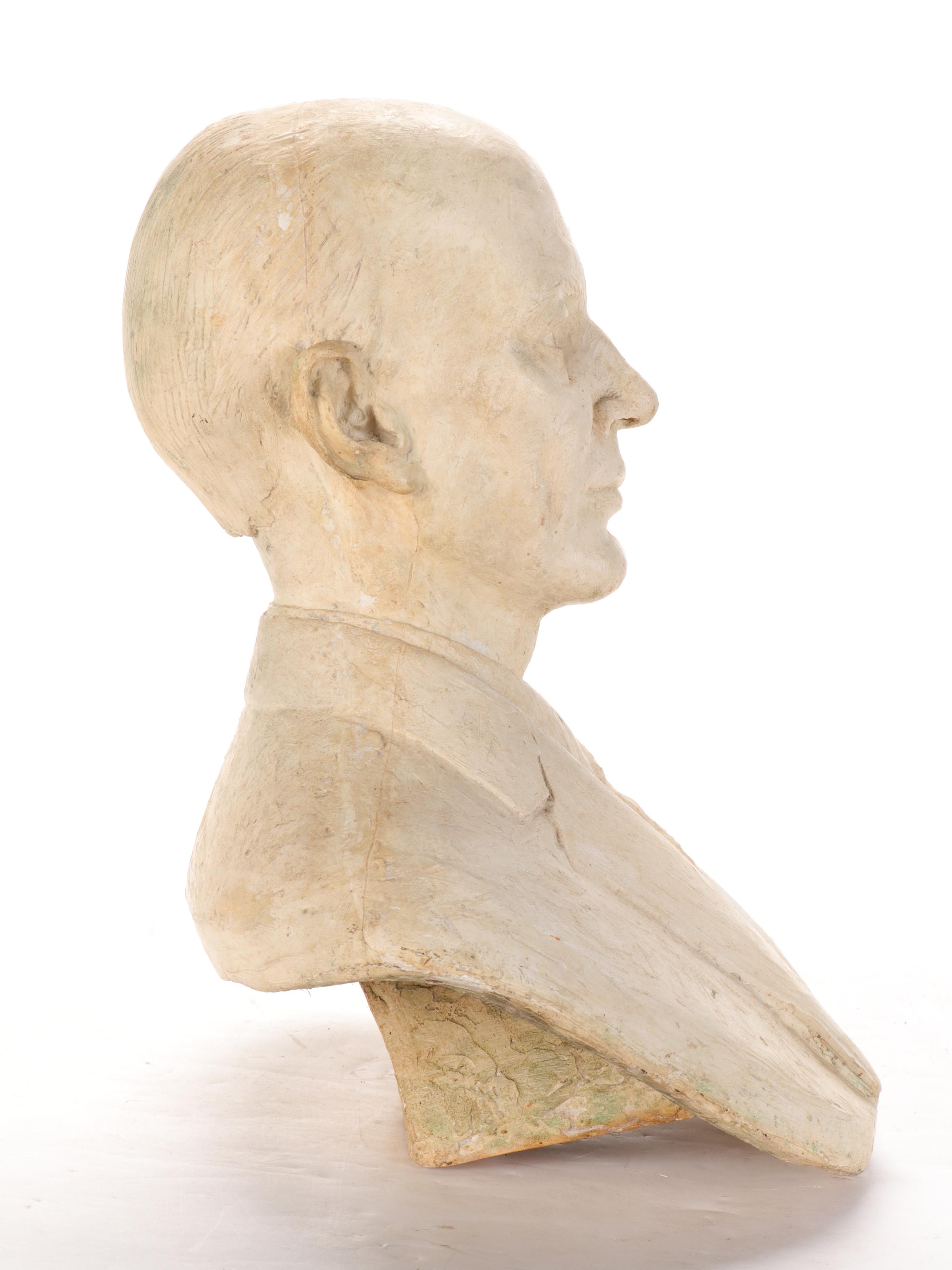 Plaster Cast Sculptural Bust of Man Wearing Suit