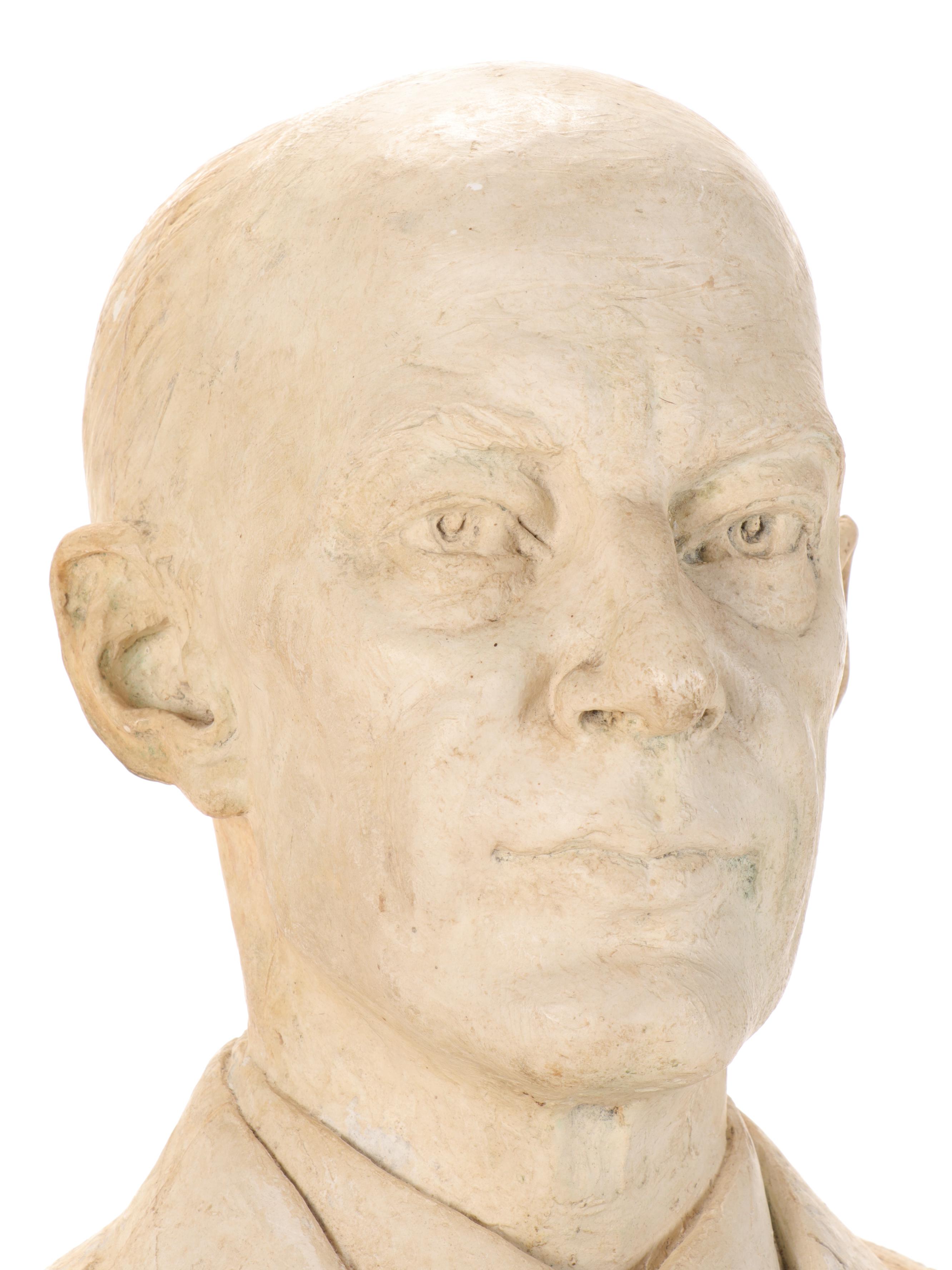 Plaster Cast Sculptural Bust of Man Wearing Suit