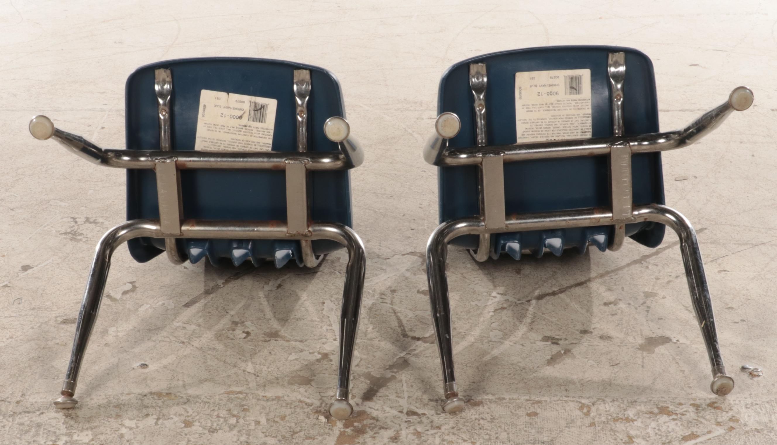 Eleven VIRCO Chrome and Navy Blue Molded Plastic Child's Stacking Side Chairs