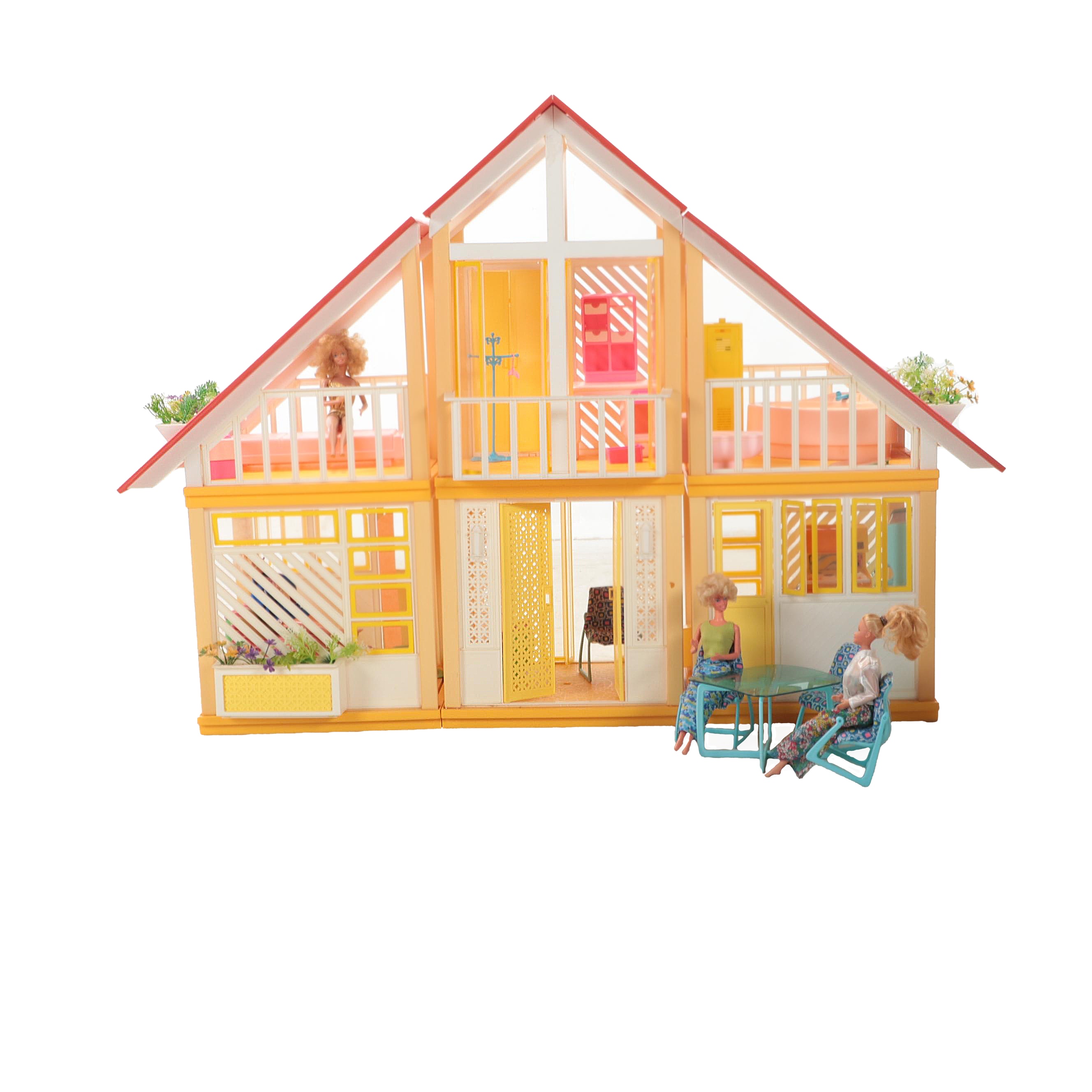 Plastic A-Frame Doll House with Accessories
