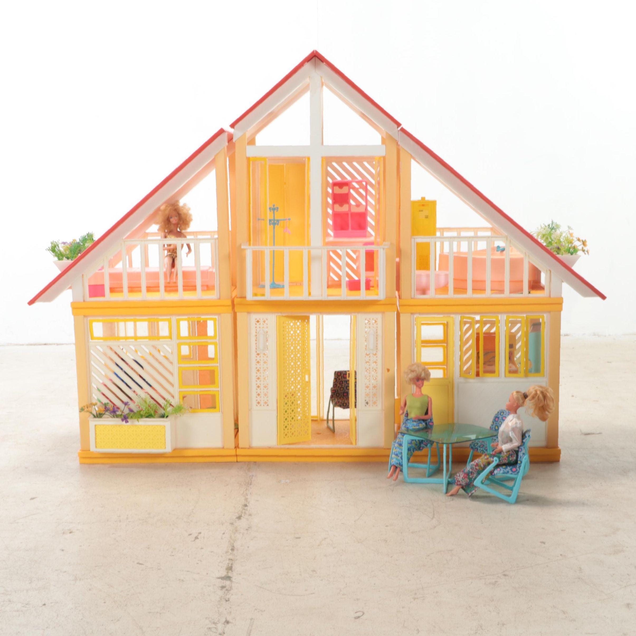 Plastic A-Frame Doll House with Accessories