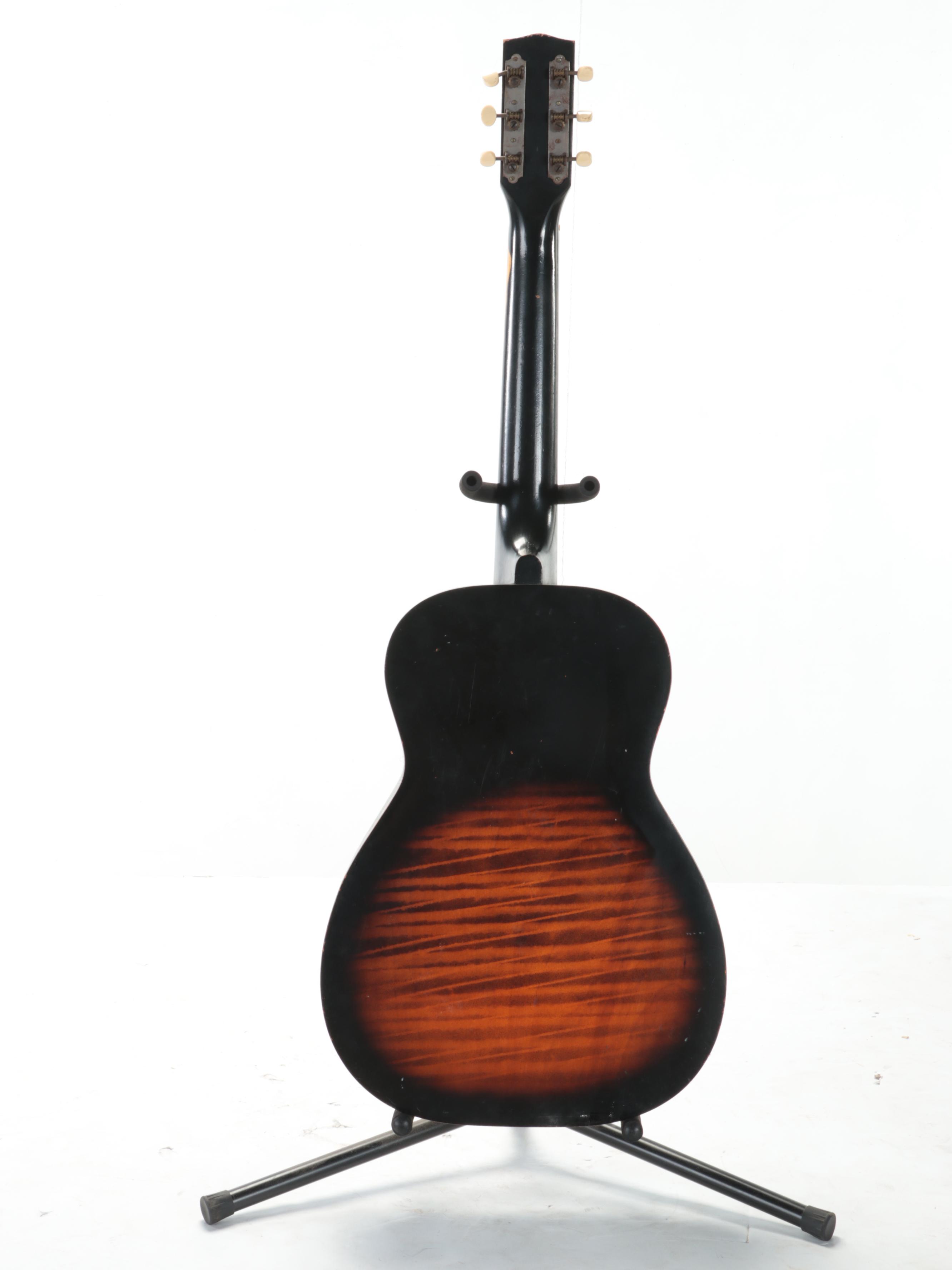 Silvertone Acoustic Guitar with Case and Sheet Music, Late 20th Century