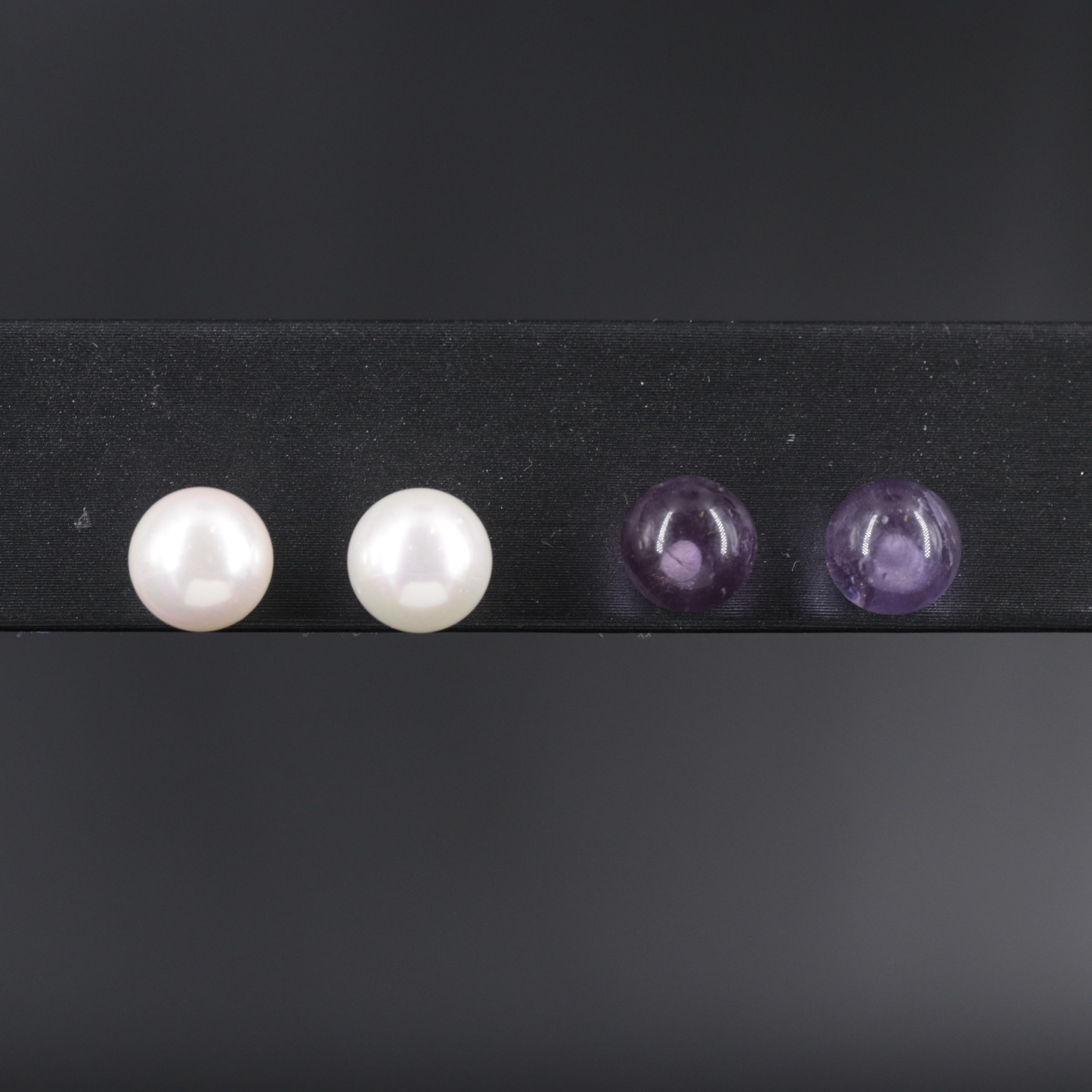 Sterling Silver Gemstone Stud Earring Duo