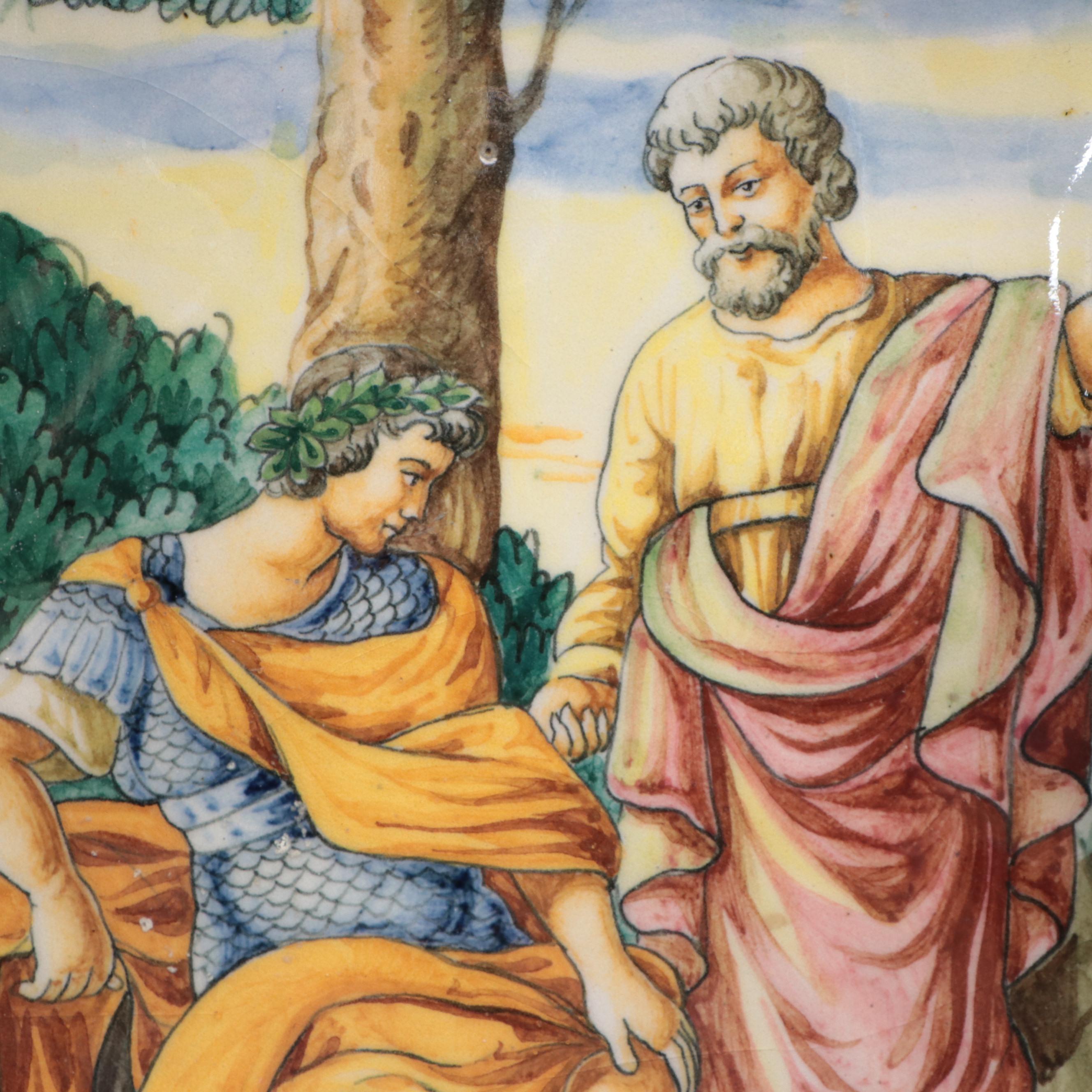 Egisto Fantechi Italian Majolica Hand-Painted Footed Bowl with Snake Handles