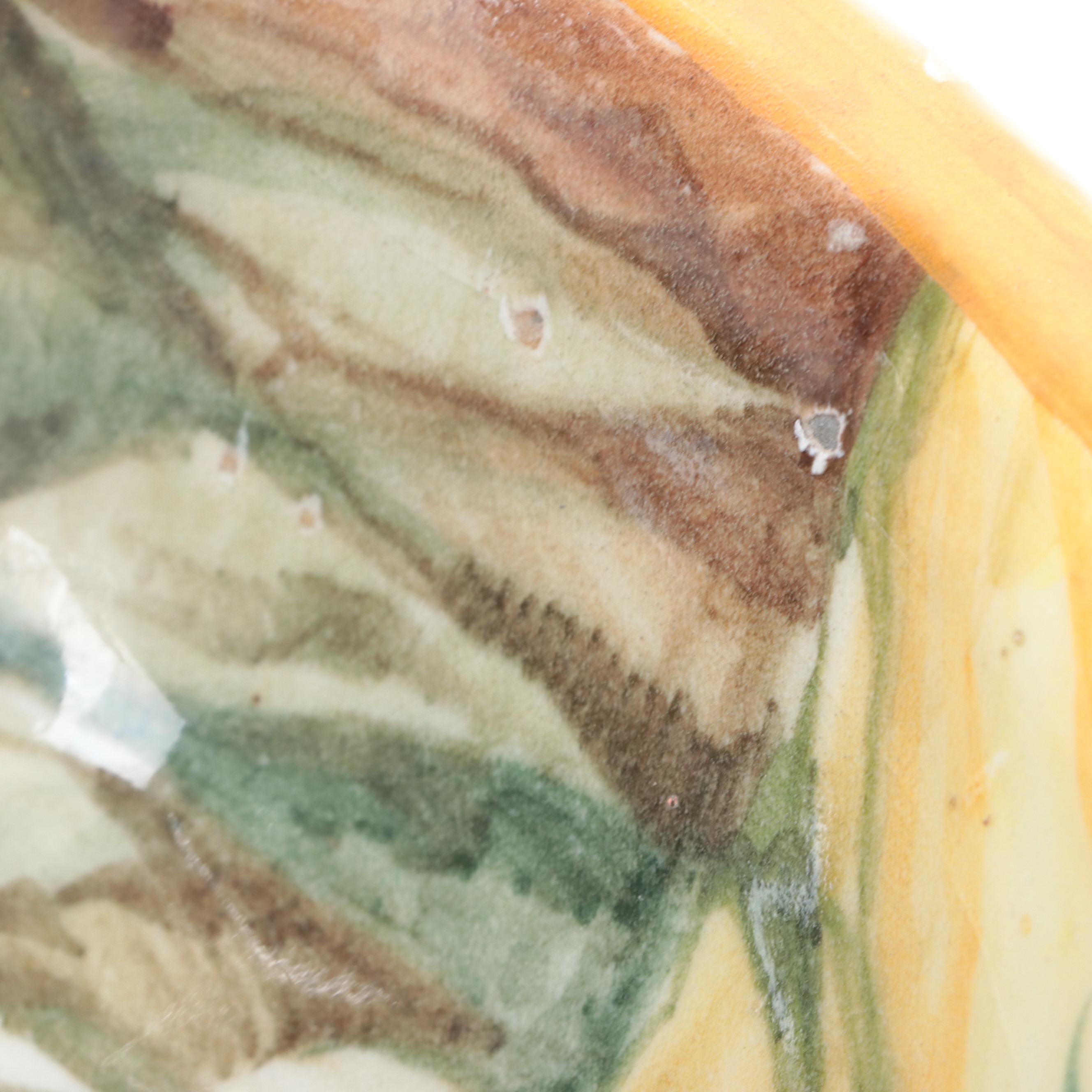 Egisto Fantechi Italian Majolica Hand-Painted Footed Bowl with Snake Handles