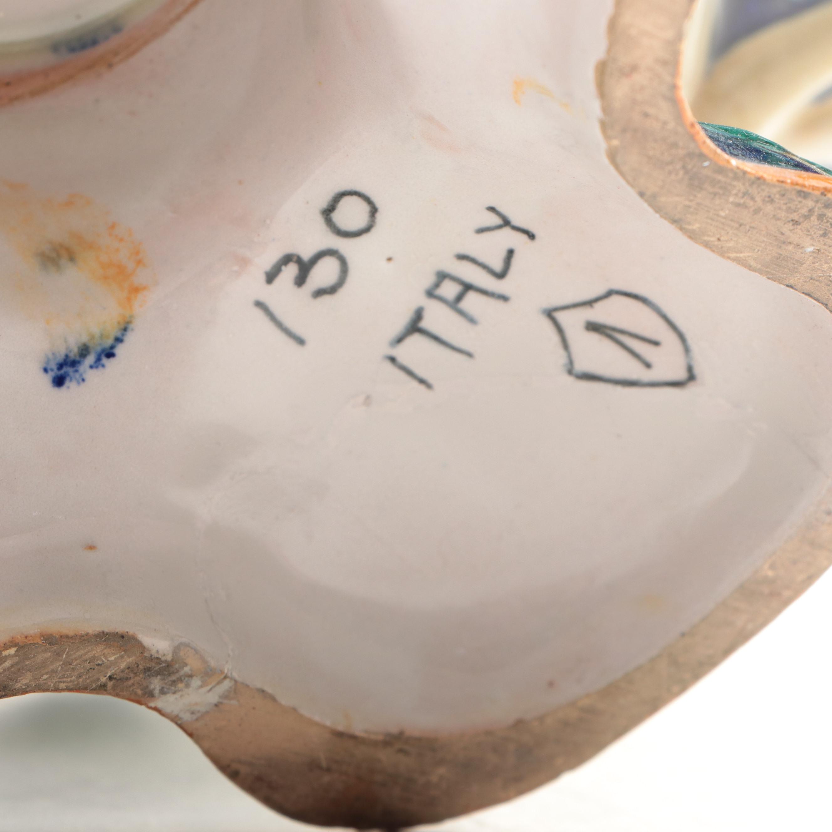 Egisto Fantechi Italian Majolica Hand-Painted Footed Bowl with Snake Handles