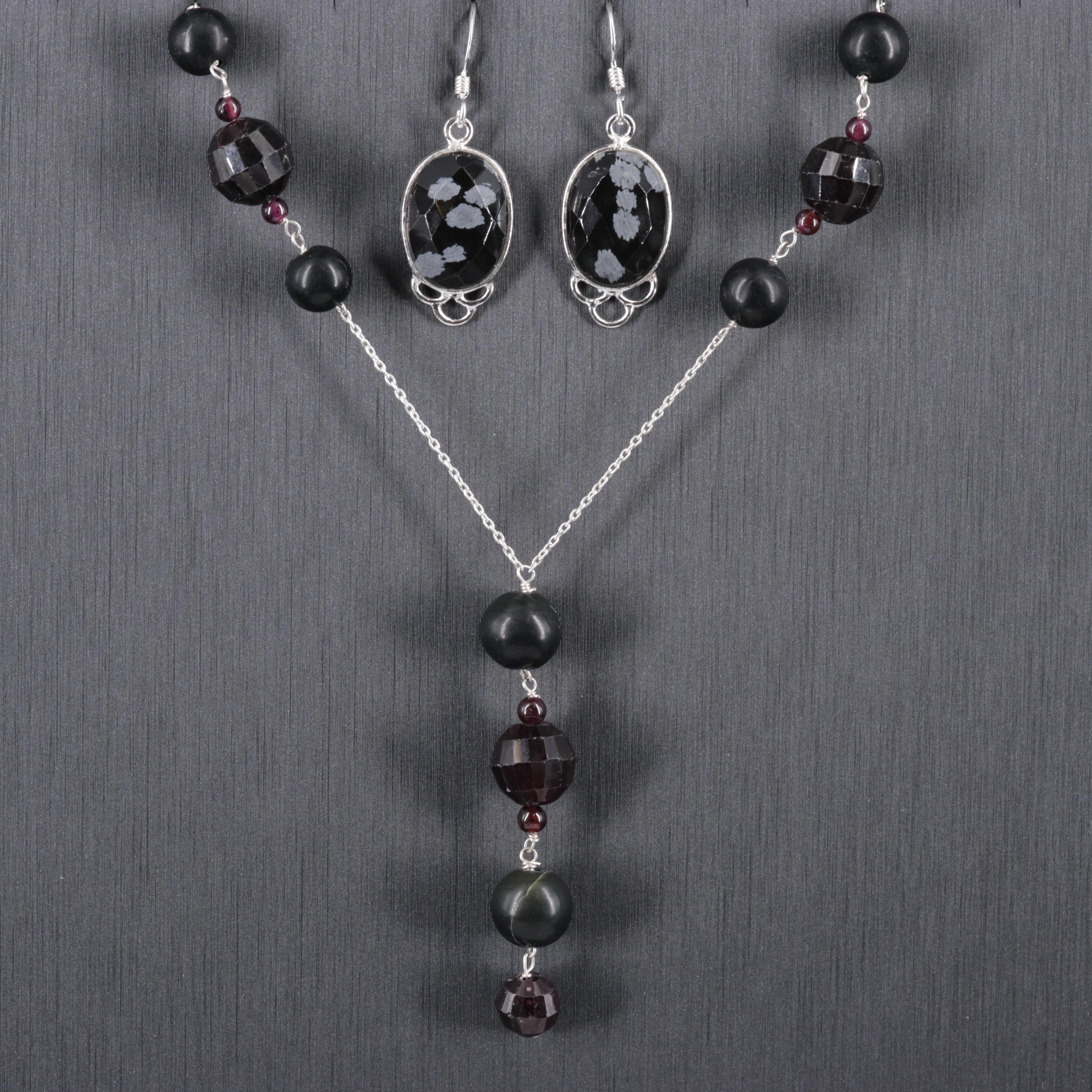 Sterling Silver Necklace and Earrings Including Gemstones