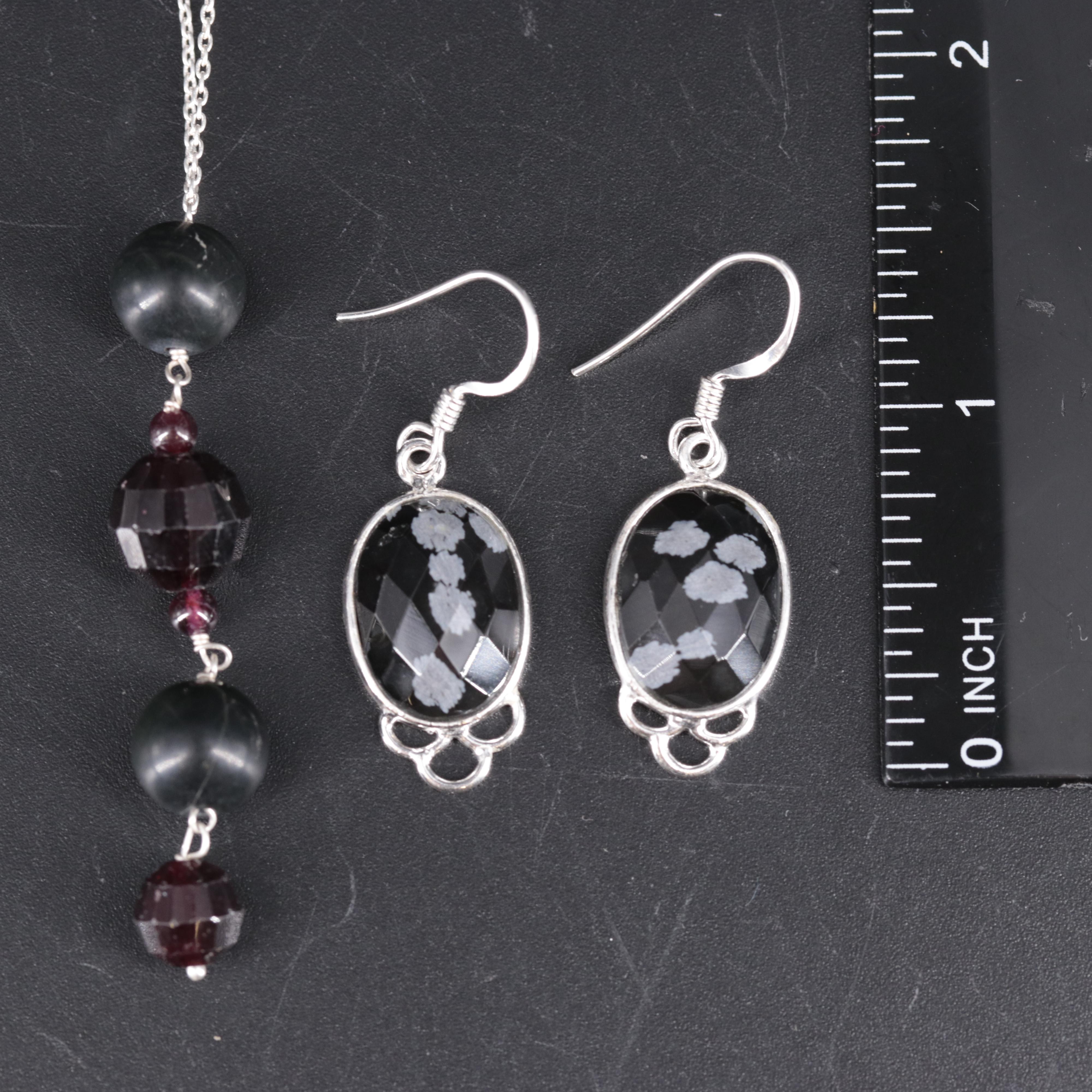 Sterling Silver Necklace and Earrings Including Gemstones