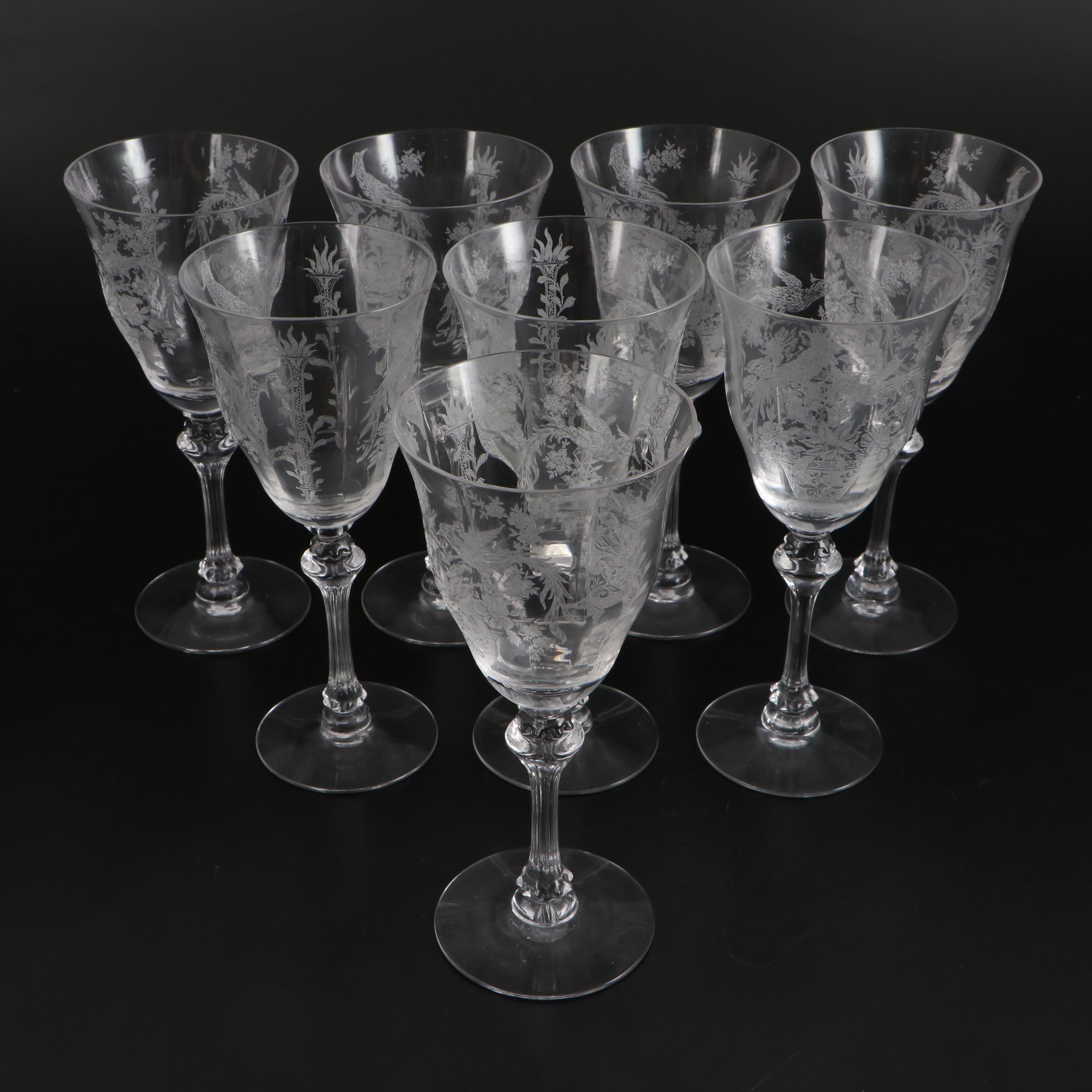 Tiffin-Franciscan "Persian Pheasant" Optic Etched Glass Stemware