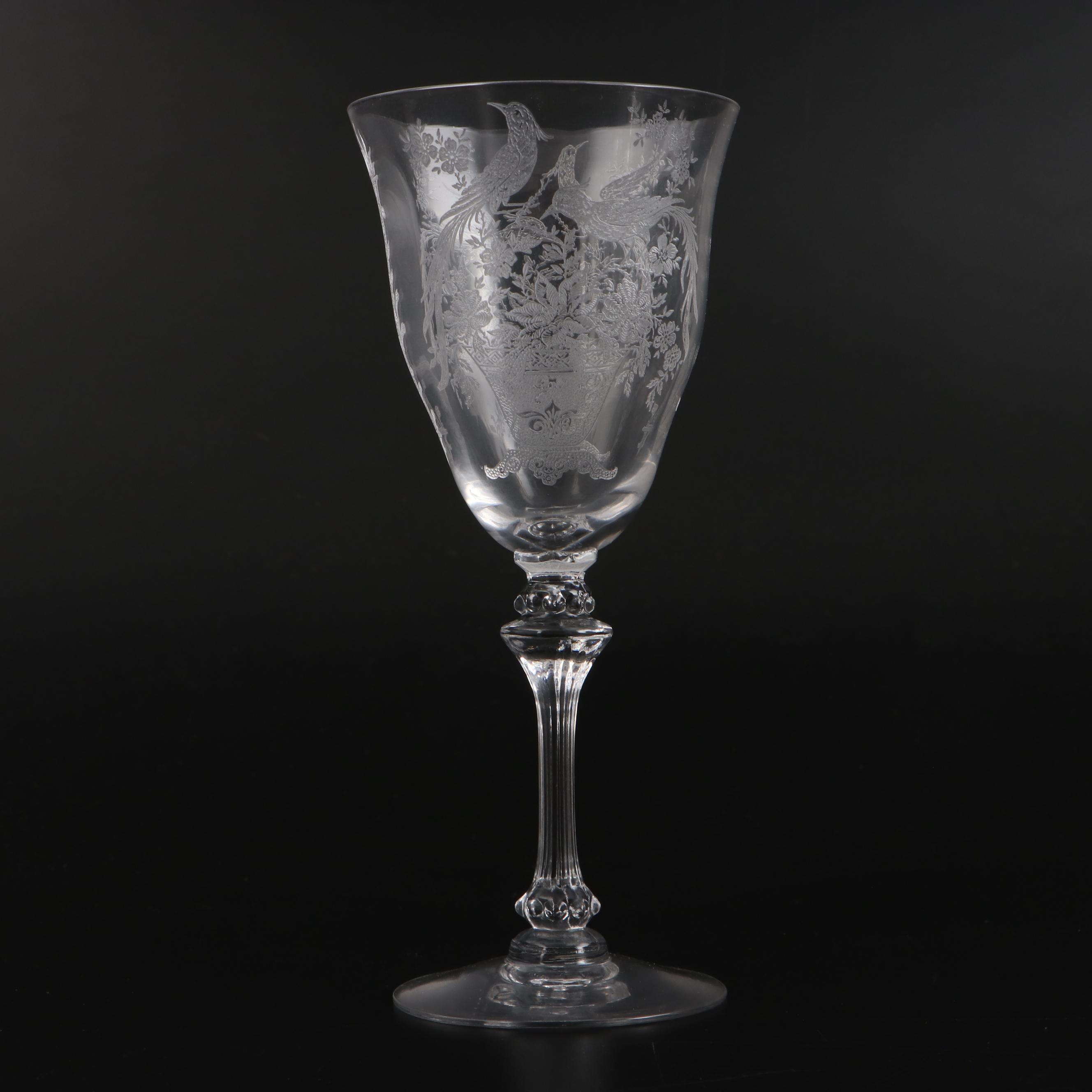 Tiffin-Franciscan "Persian Pheasant" Optic Etched Glass Stemware