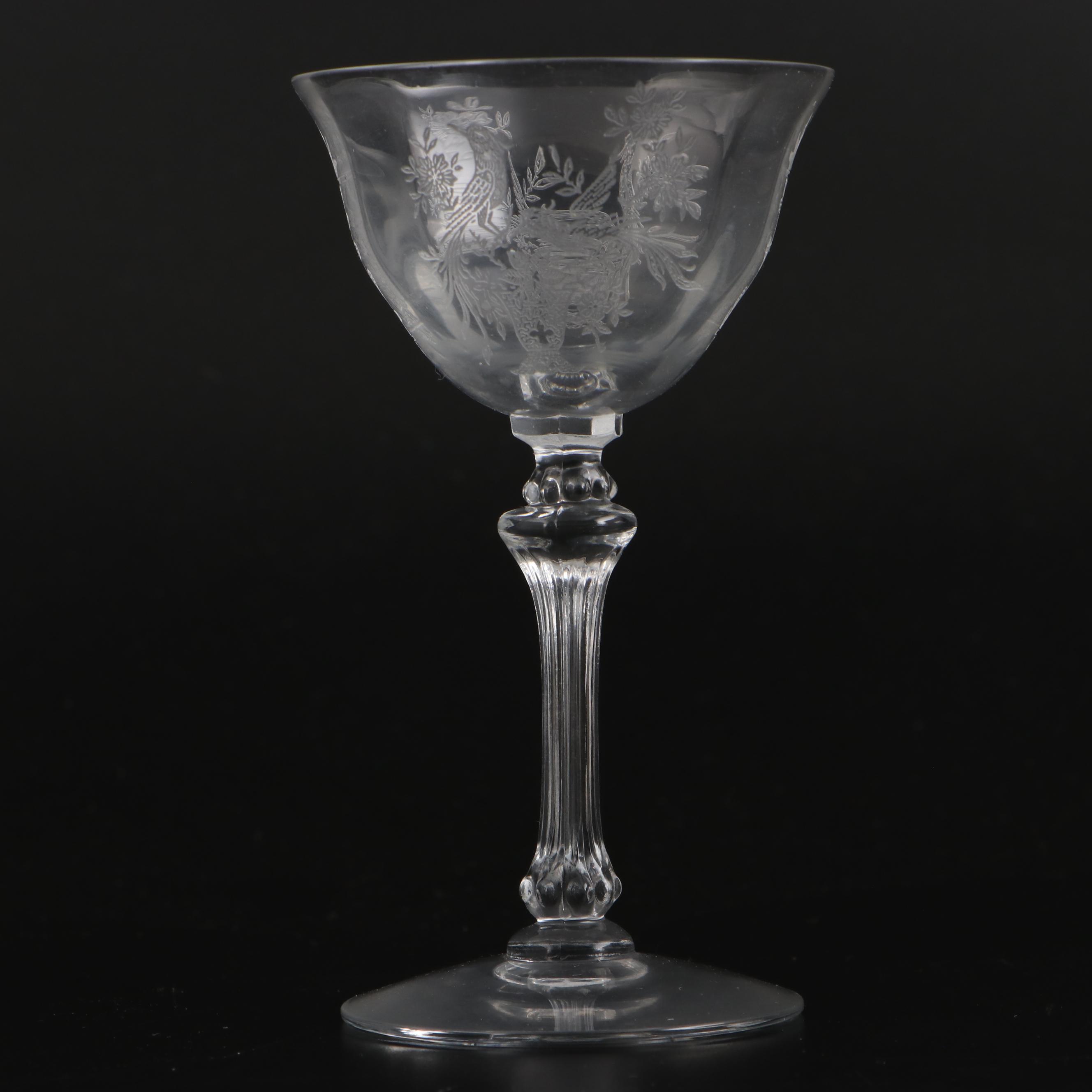 Tiffin-Franciscan "Persian Pheasant" Optic Etched Glass Stemware