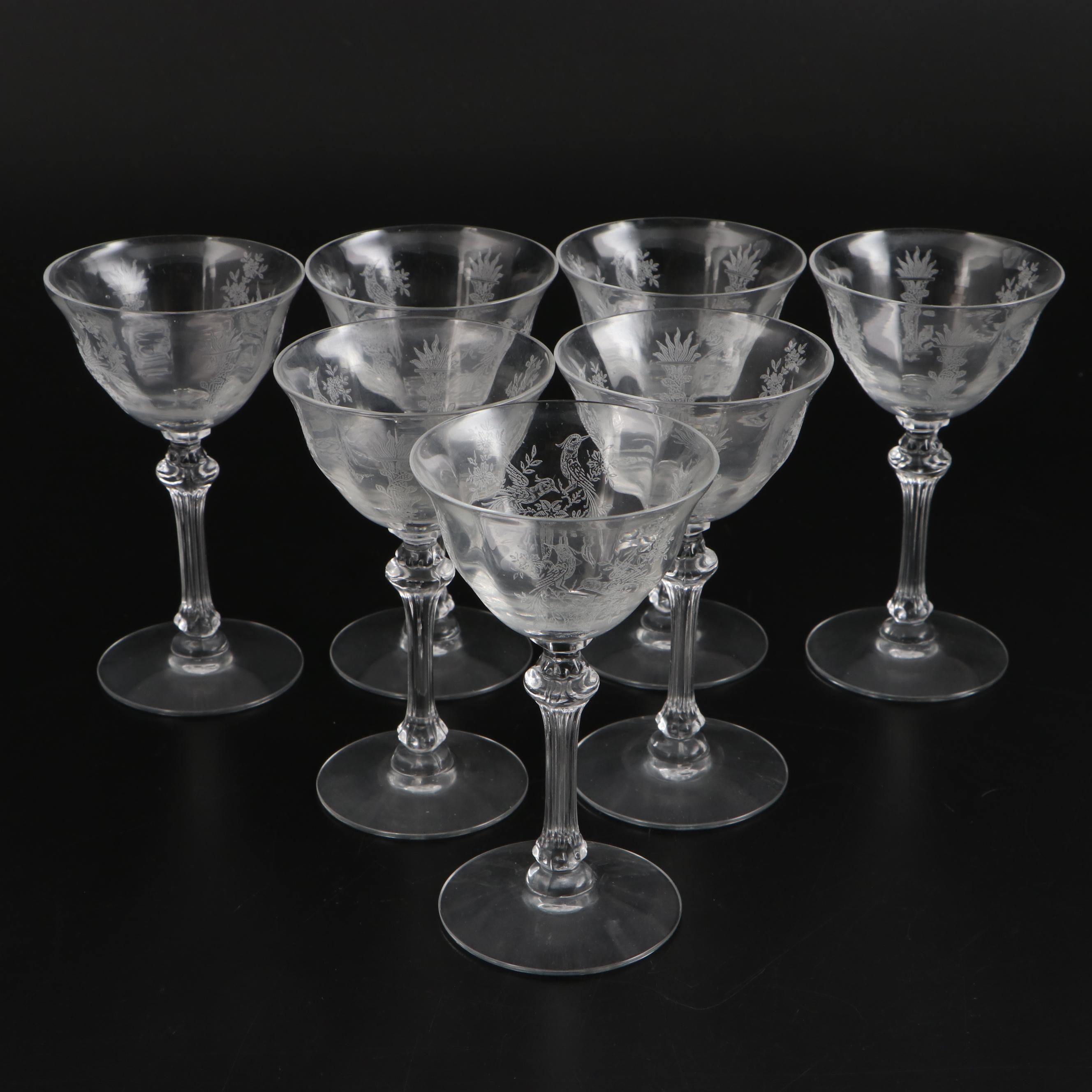 Tiffin-Franciscan "Persian Pheasant" Optic Etched Glass Stemware