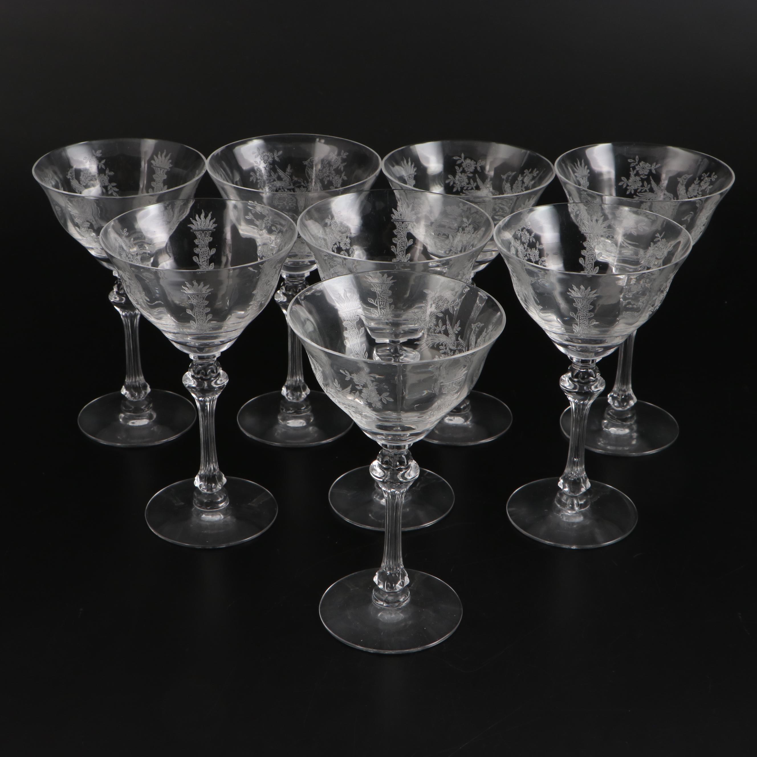 Tiffin-Franciscan "Persian Pheasant" Optic Etched Glass Stemware