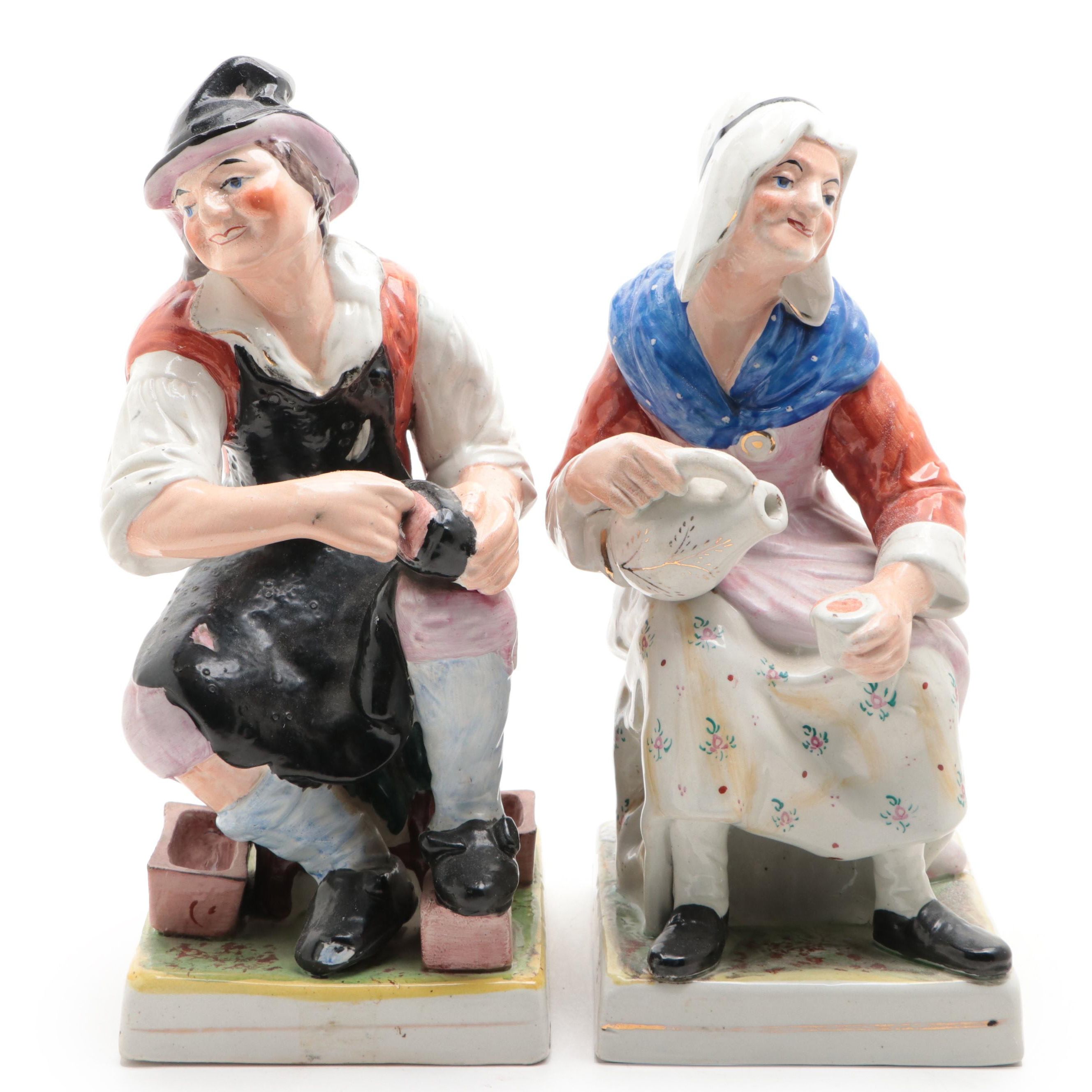 Staffordshire Pearlware Jobson and Nell Figurines, Mid-19th Century