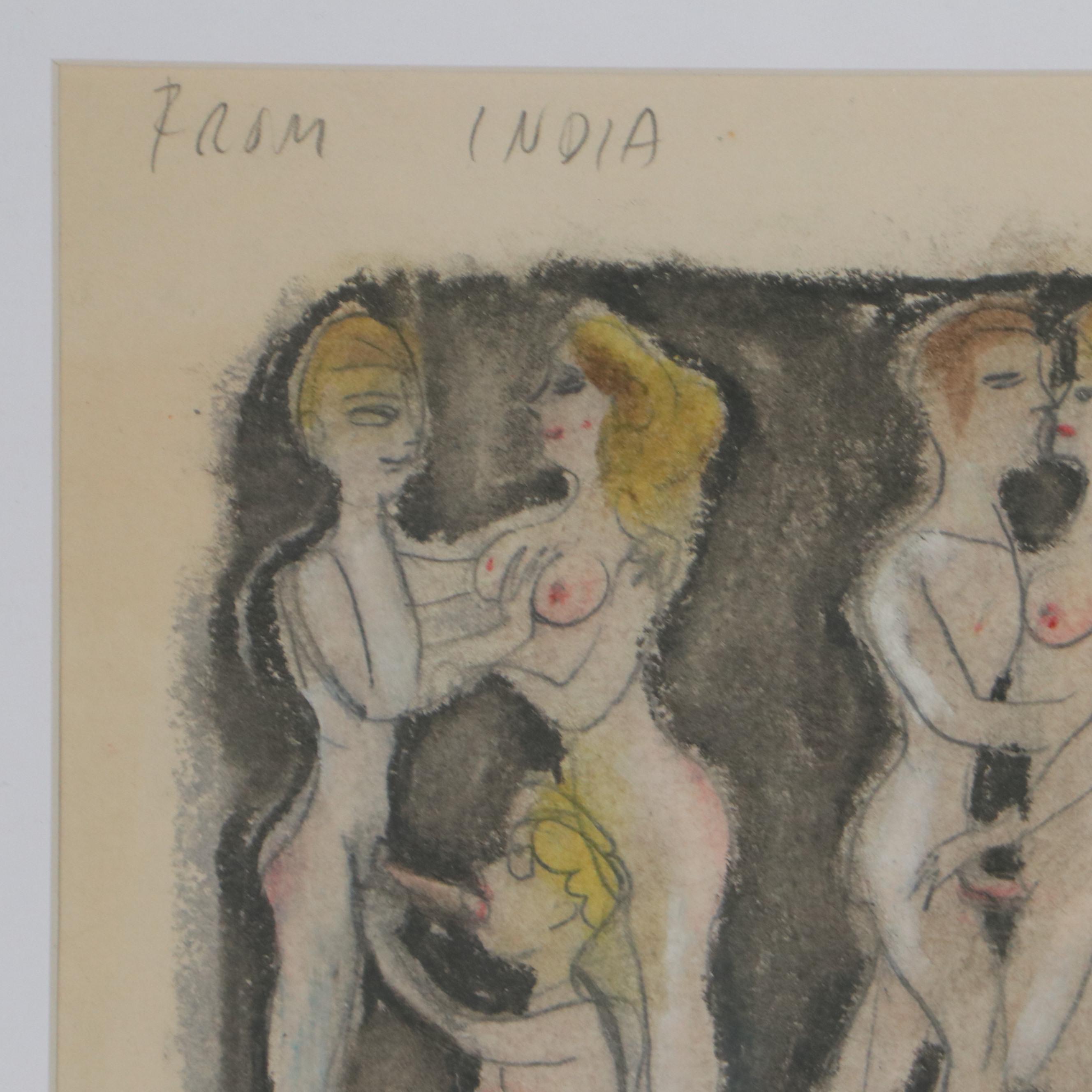 Leon Wall Erotic Mixed Media Drawing "From India"