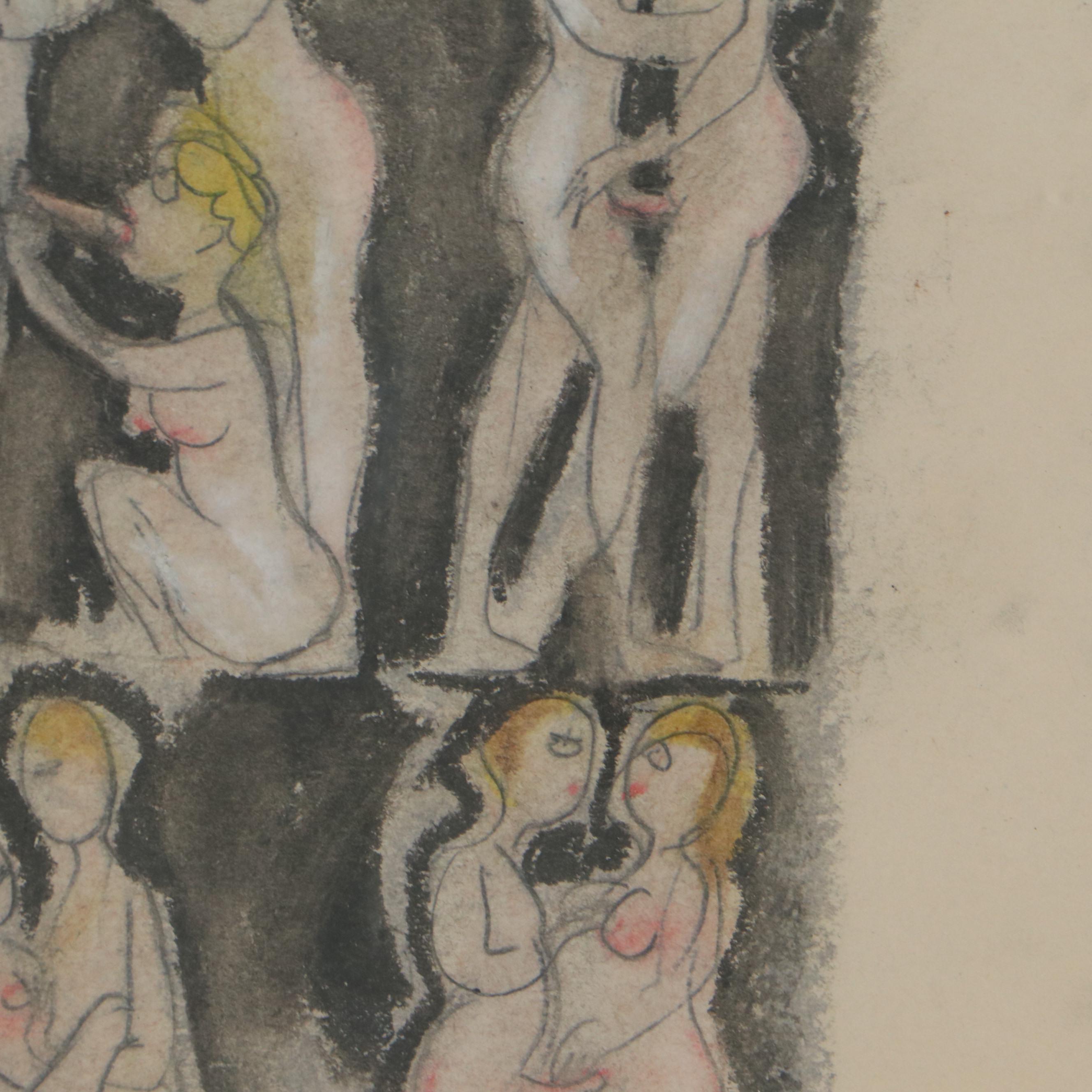 Leon Wall Erotic Mixed Media Drawing "From India"